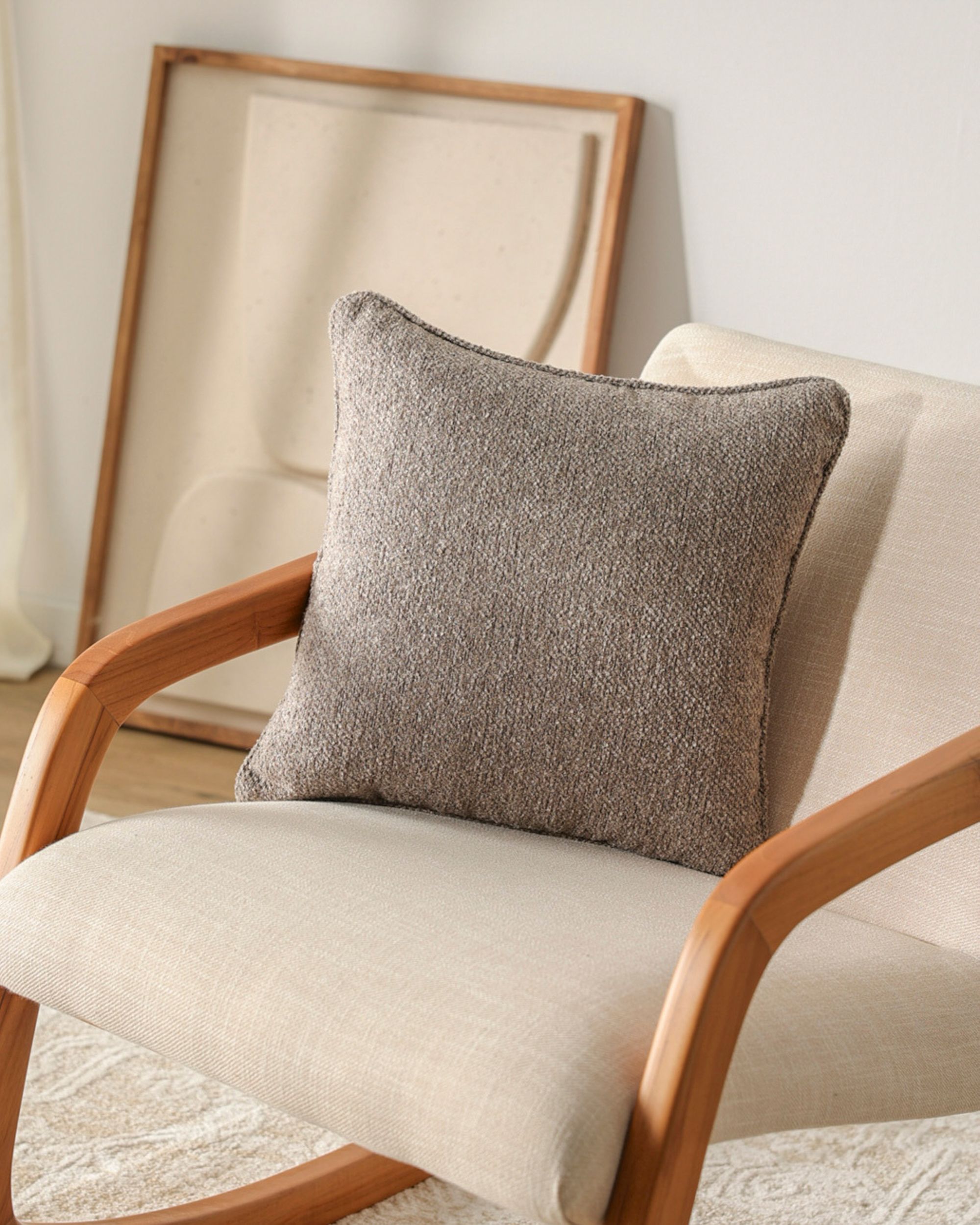 Putetrekk Gabi med kant farge beige stoff grov (hover)