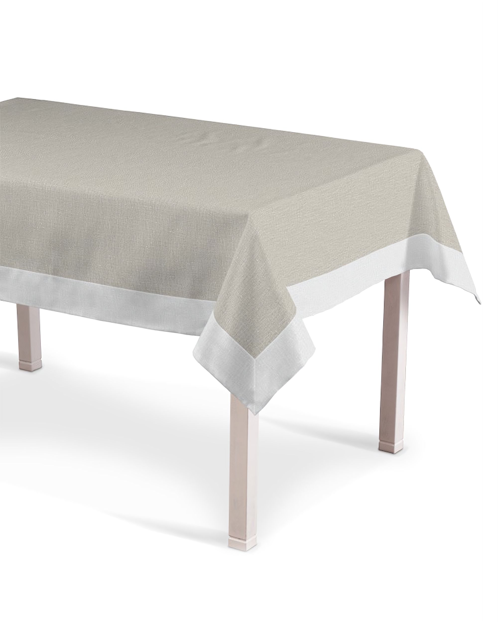 Bordduk 130x130cm farge beige stoff lysgjennomtrengende, grov, lin