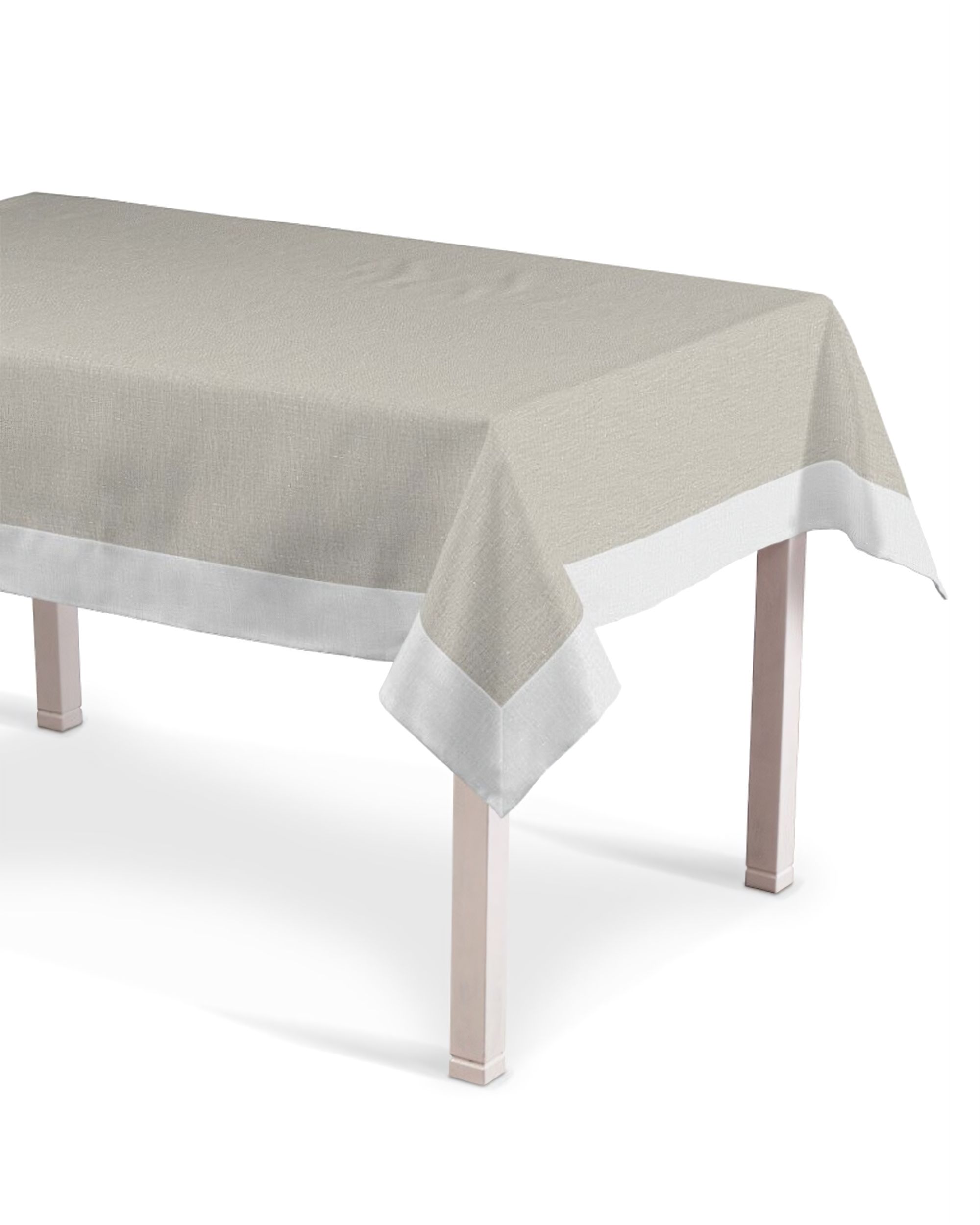 Bordduk 130x130cm farge beige stoff lysgjennomtrengende, grov, lin