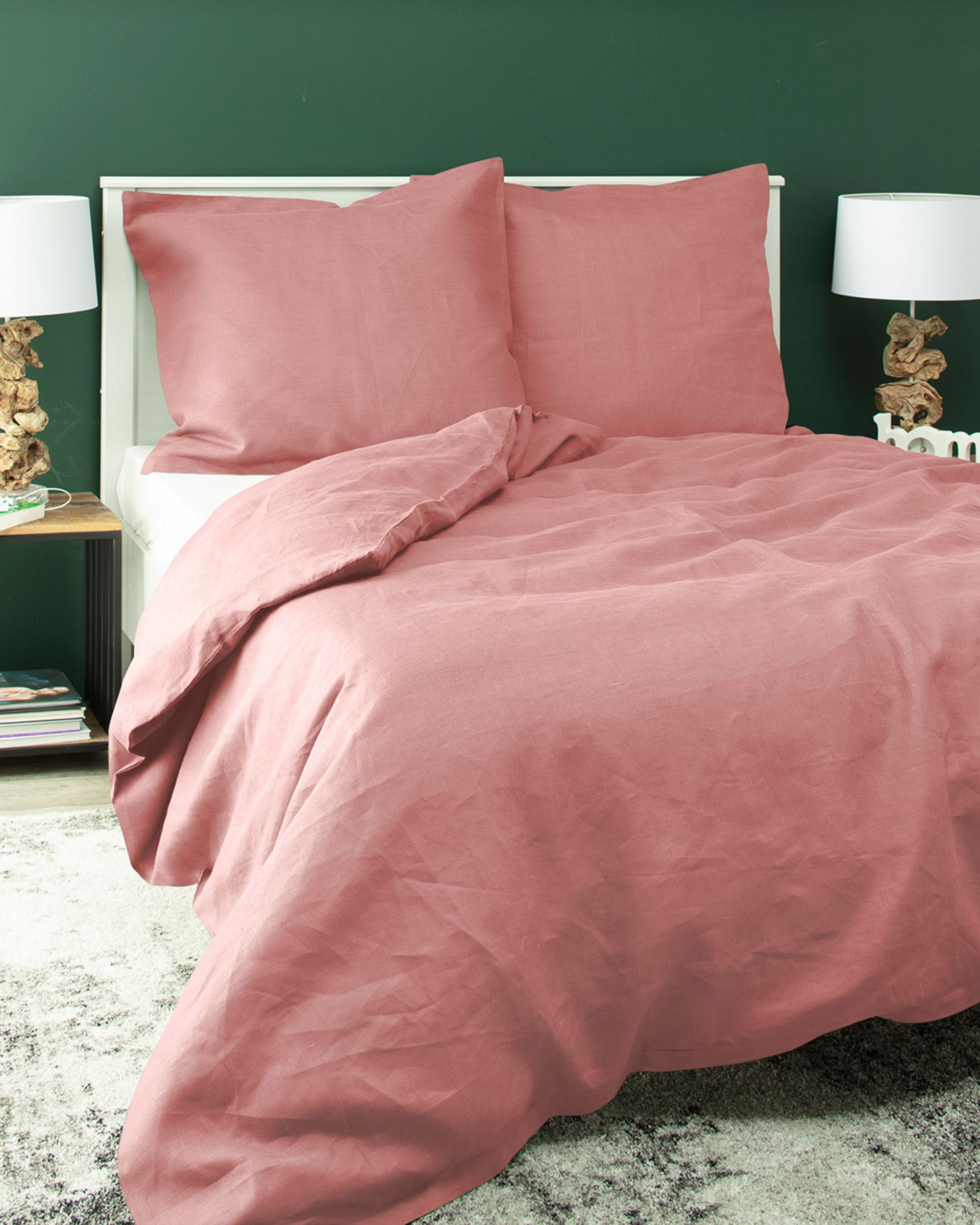 Sengesett i lin Linen 150x200 cm farge pink stoff lysgjennomtrengende, grov, lin