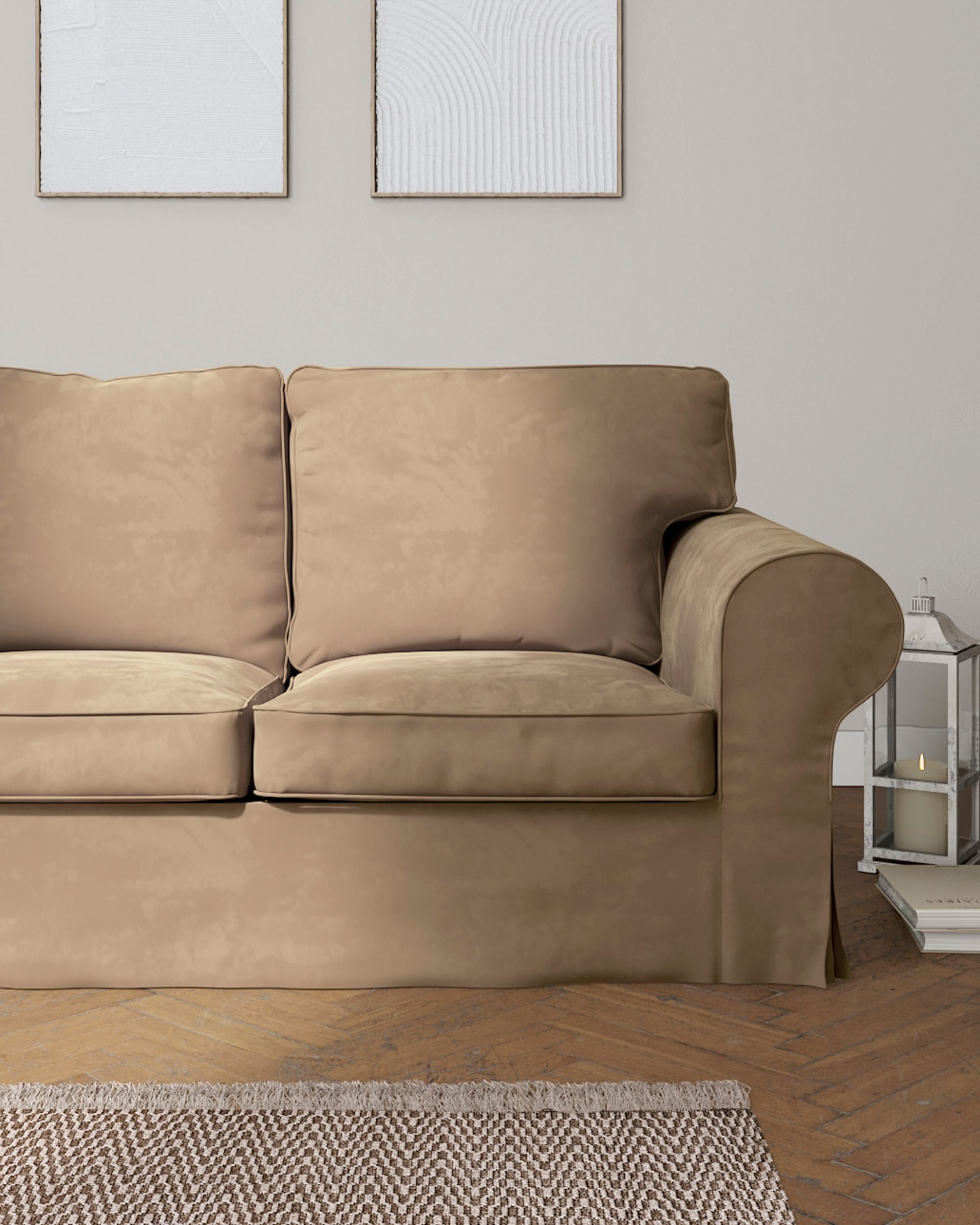 Ektorp trekk 3 seter sovesofa uten boks farge beige stoff blank, velur (hover)