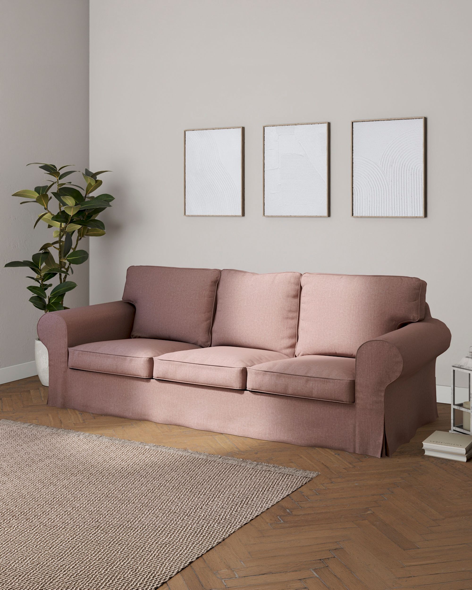 Ektorp trekk 3 seter sovesofa uten boks farge pink stoff grov