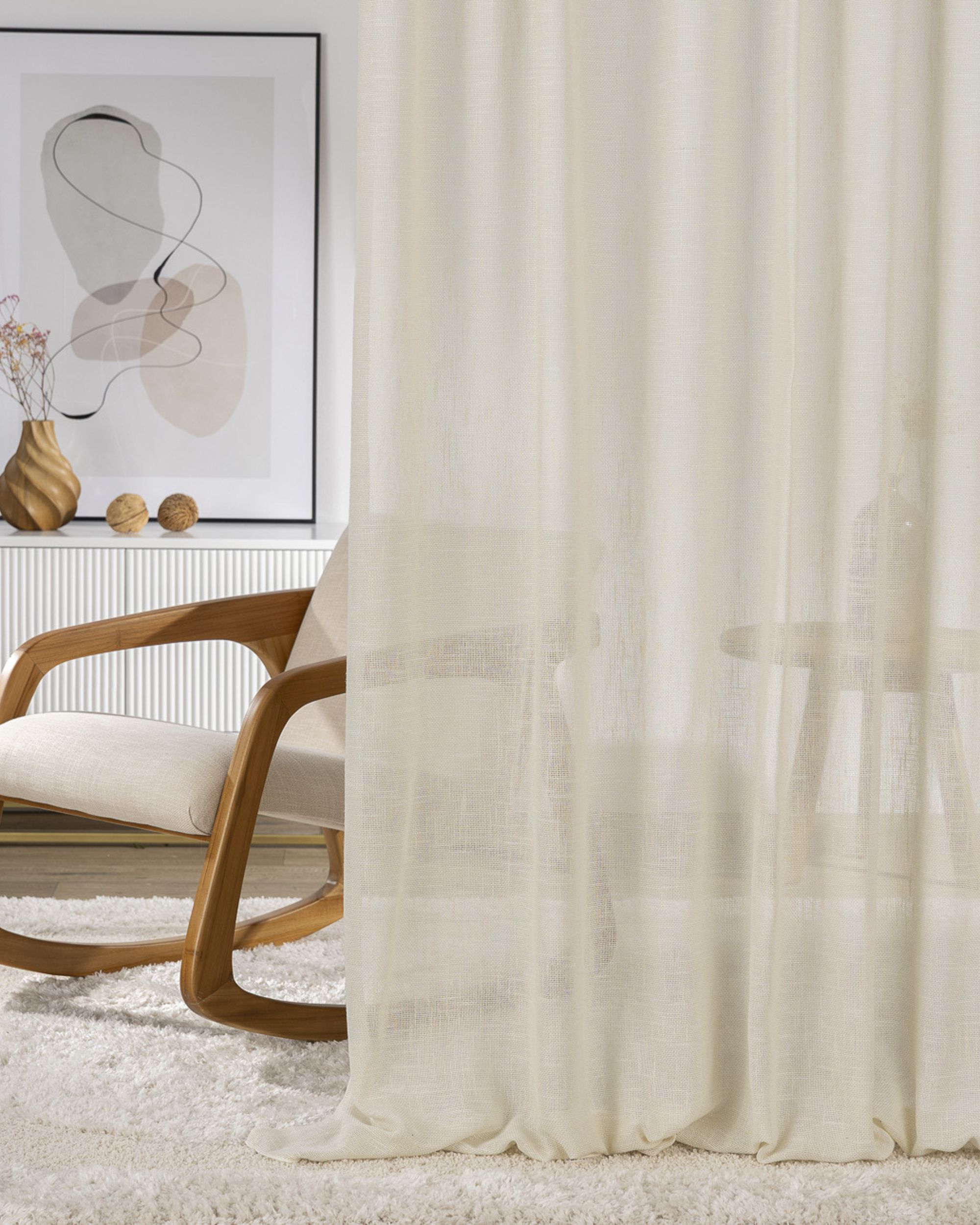 Wave-Gardin 1 stk. farge krem stoff lysgjennomtrengende, grov (hover)
