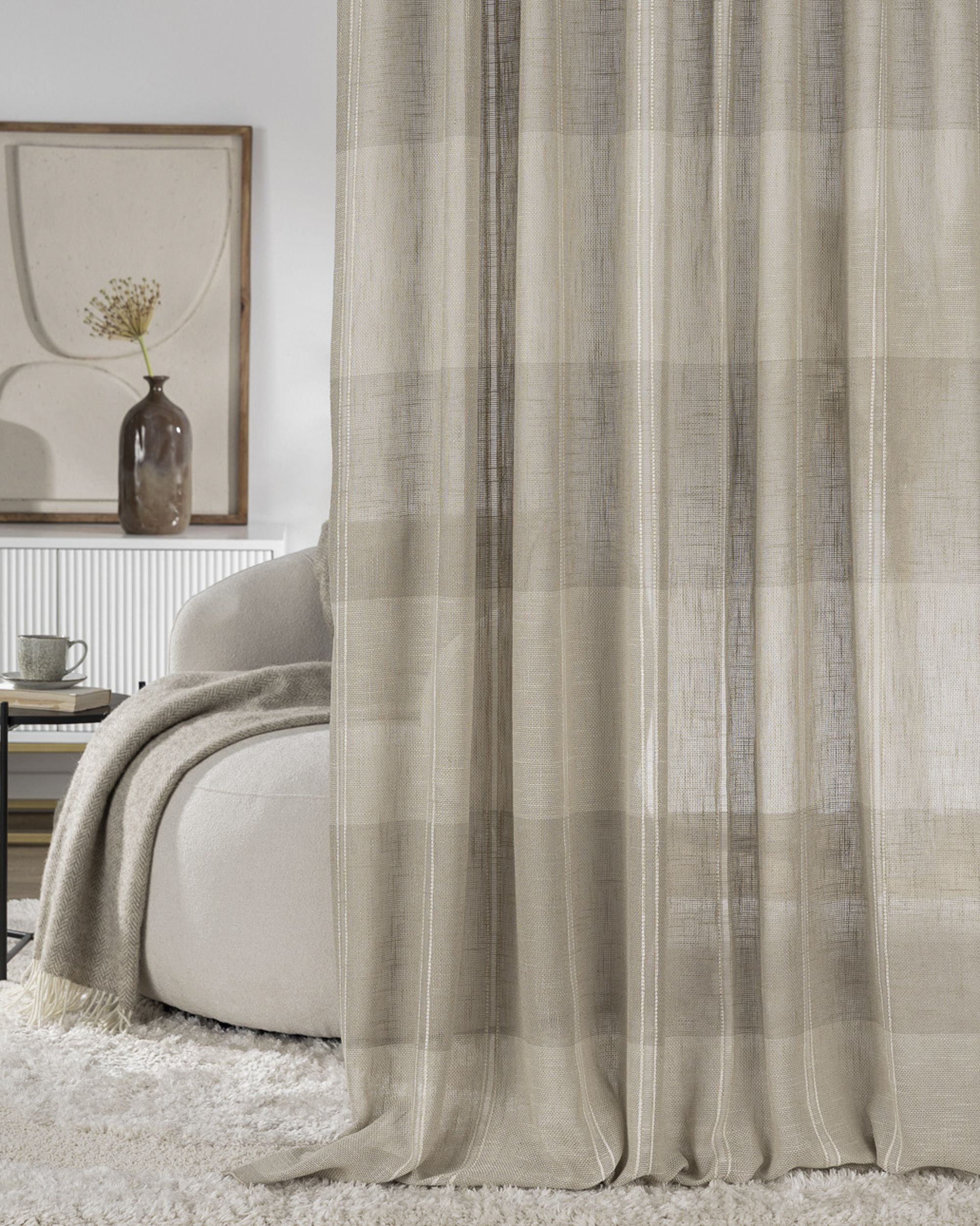 Wave-Gardin 1 stk. farge beige stoff lysgjennomtrengende, grov, mønstret (hover)