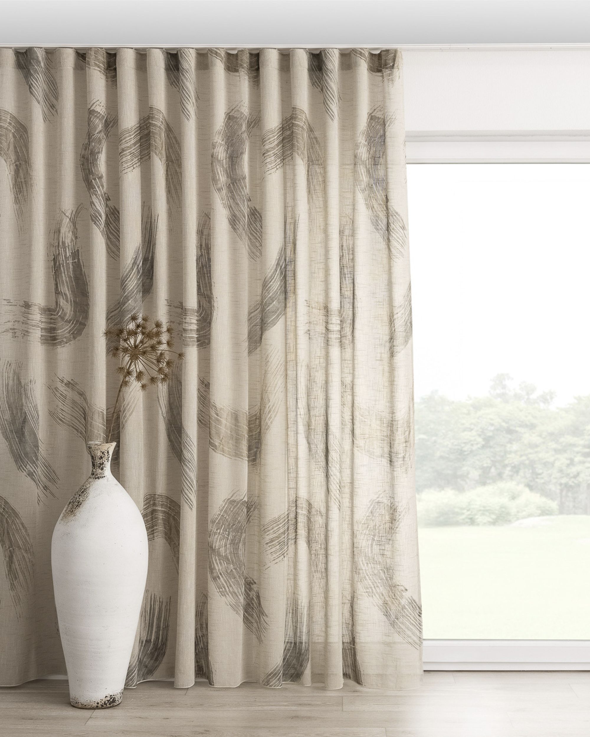 Wave-Gardin 1 stk. farge beige stoff lysgjennomtrengende, grov, mønstret