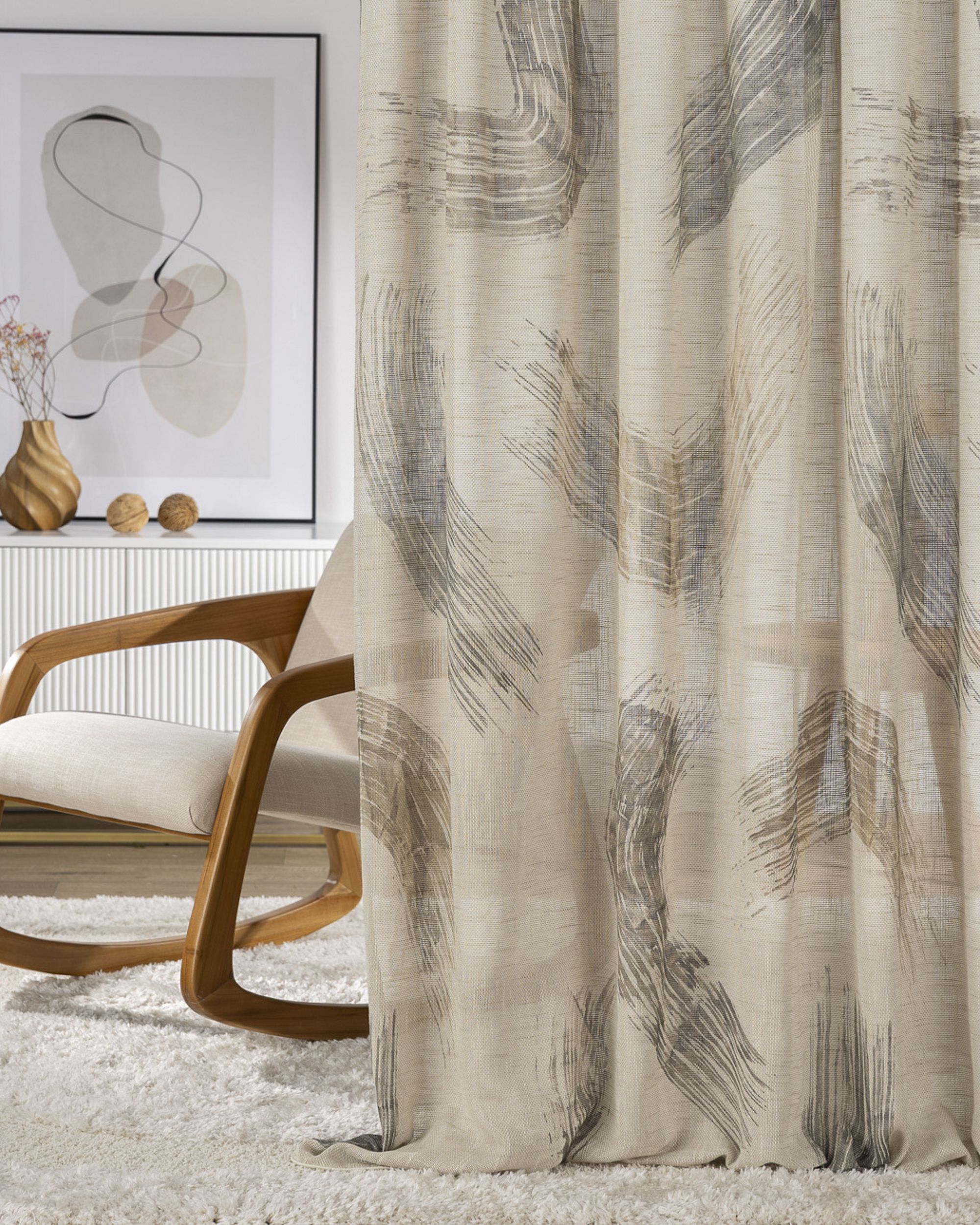 Wave-Gardin 1 stk. farge beige stoff lysgjennomtrengende, grov, mønstret (hover)