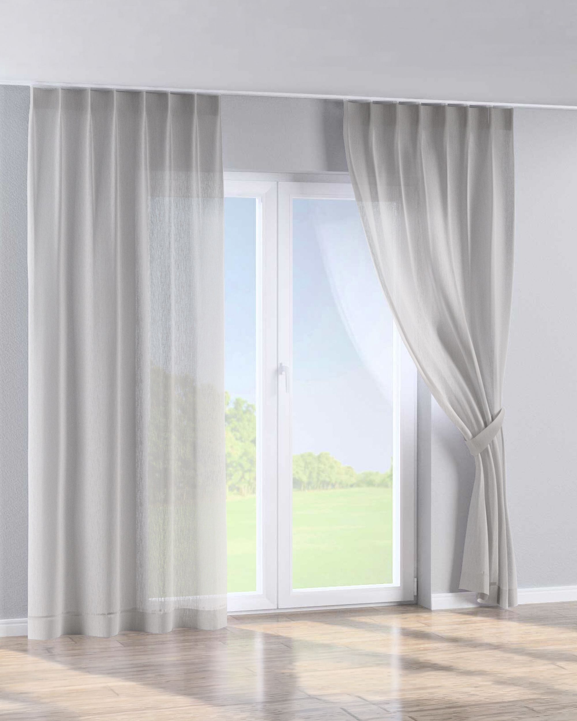 Gardin med fast brett 1 stk. farge beige stoff lysgjennomtrengende, grov (hover)