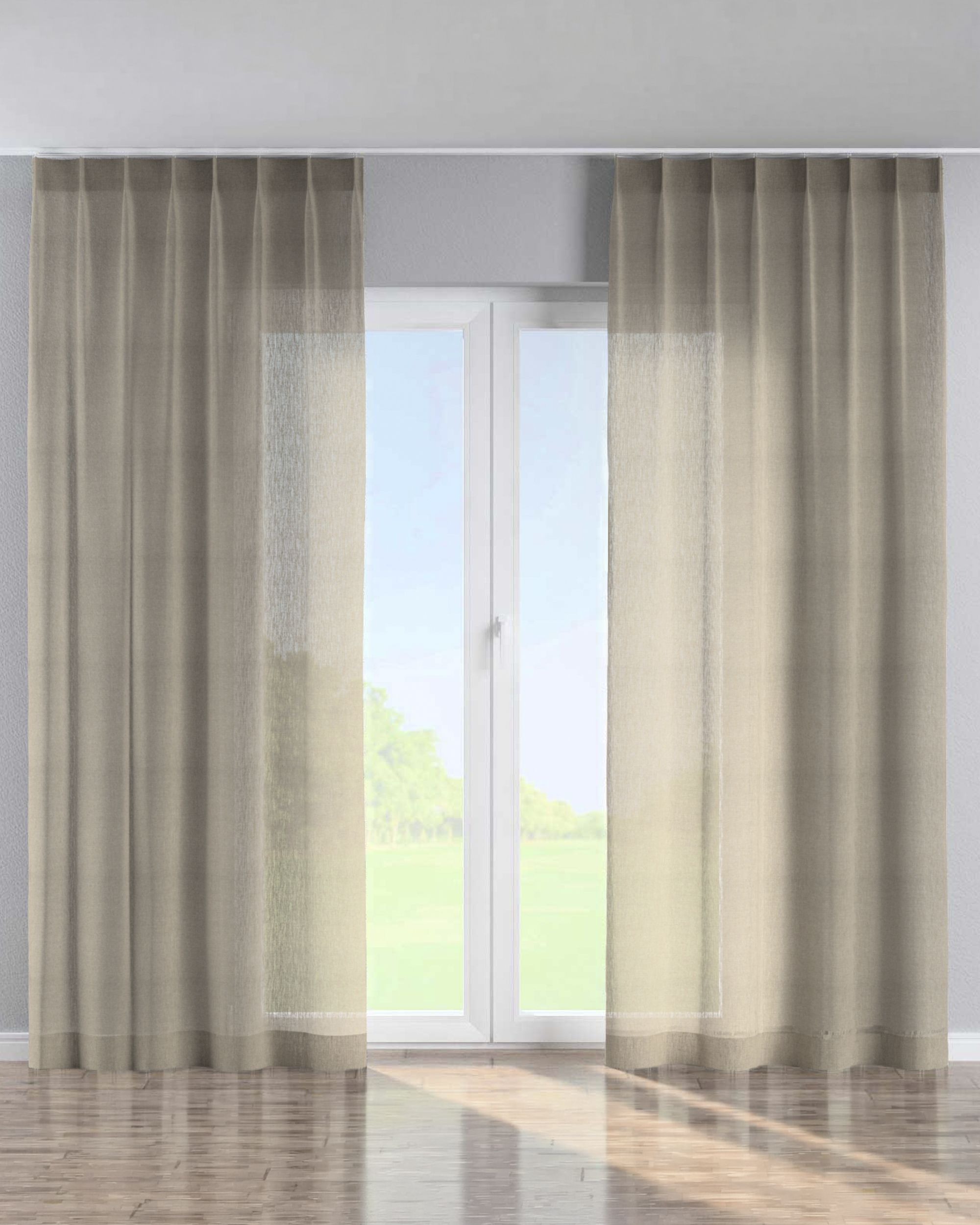 Gardin med fast brett 1 stk. farge beige stoff lysgjennomtrengende, grov