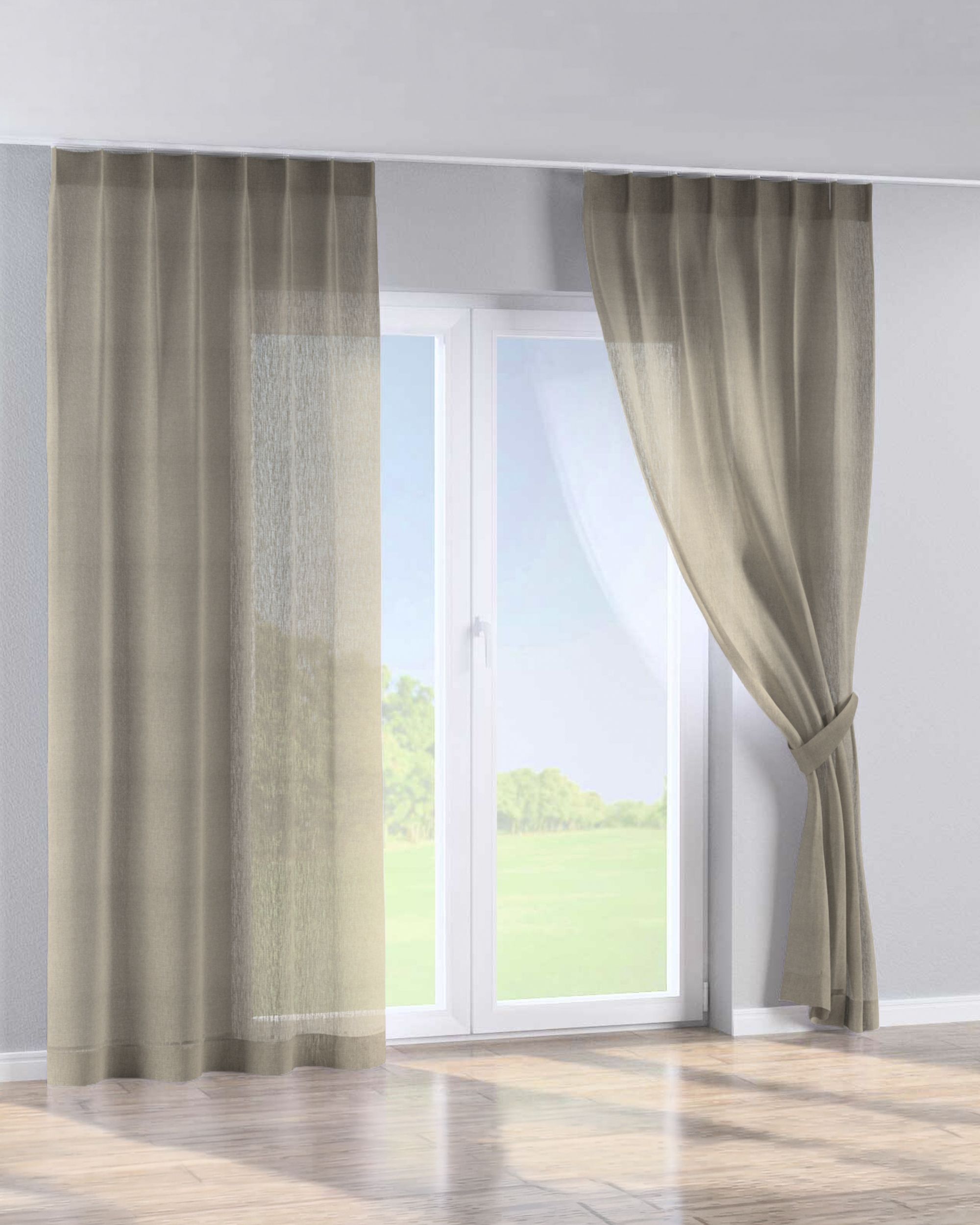 Gardin med fast brett 1 stk. farge beige stoff lysgjennomtrengende, grov (hover)