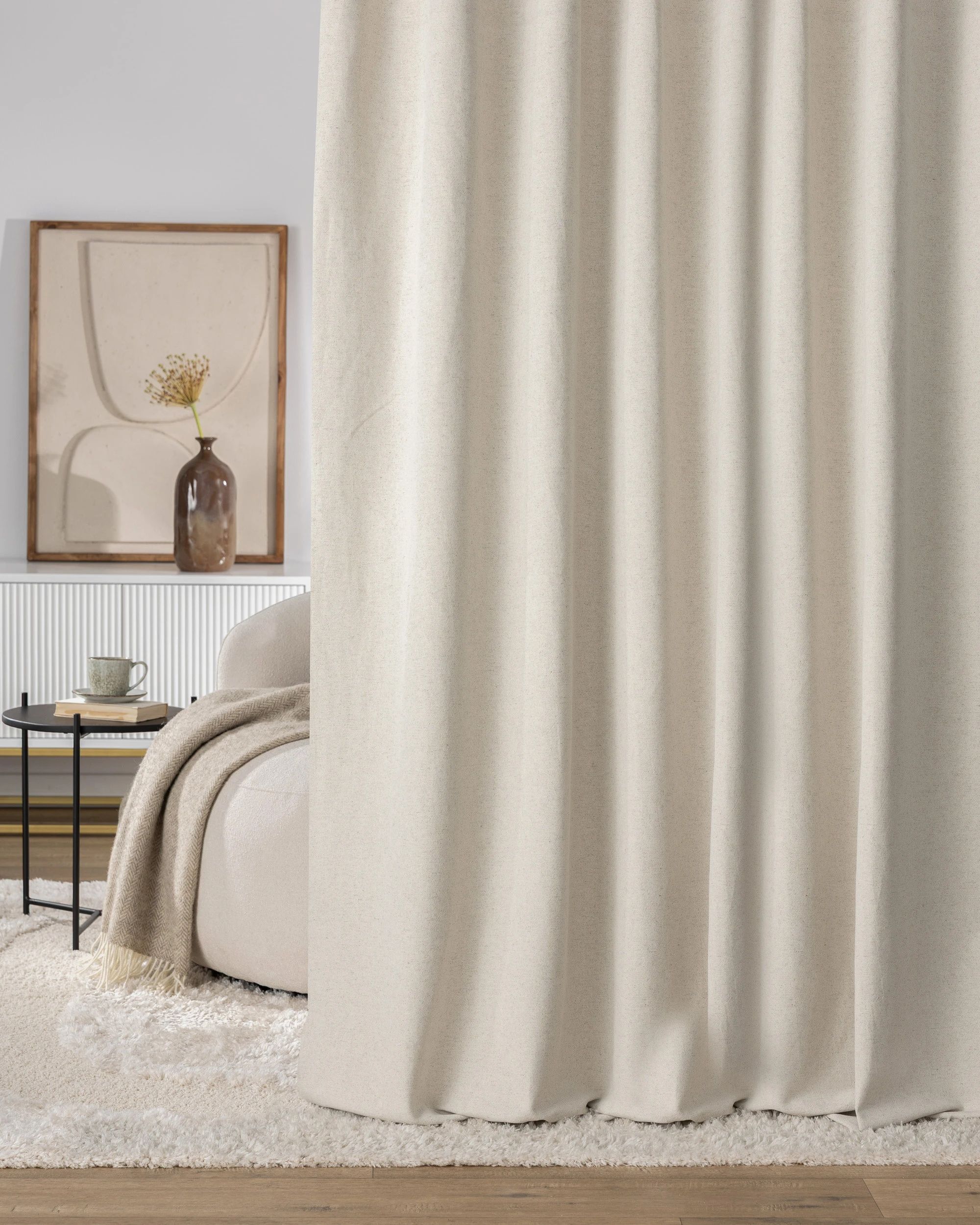 Gardin med fast brett 1 stk. farge beige stoff grov (hover)