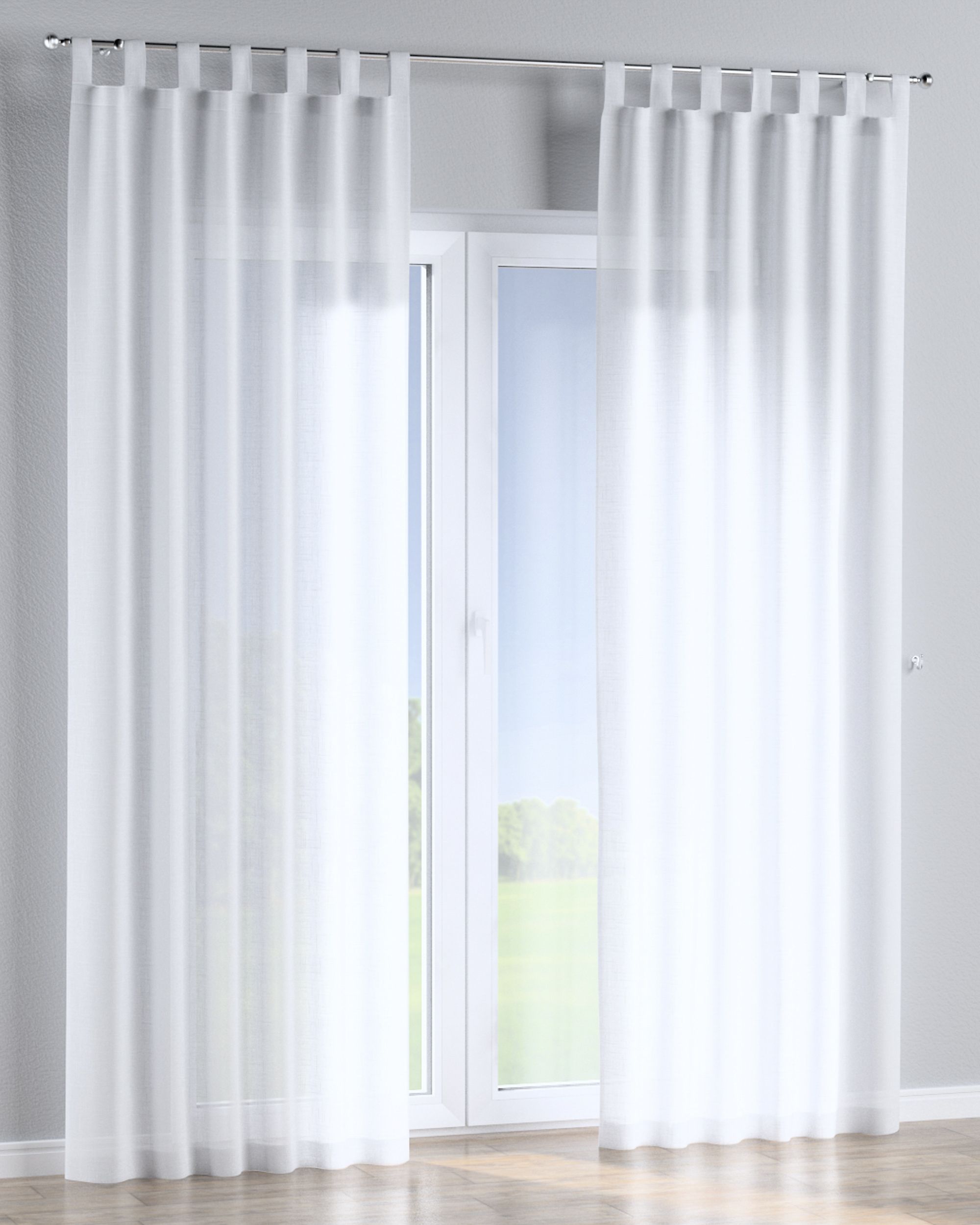 Gardin med stropper farge hvit stoff lysgjennomtrengende, grov