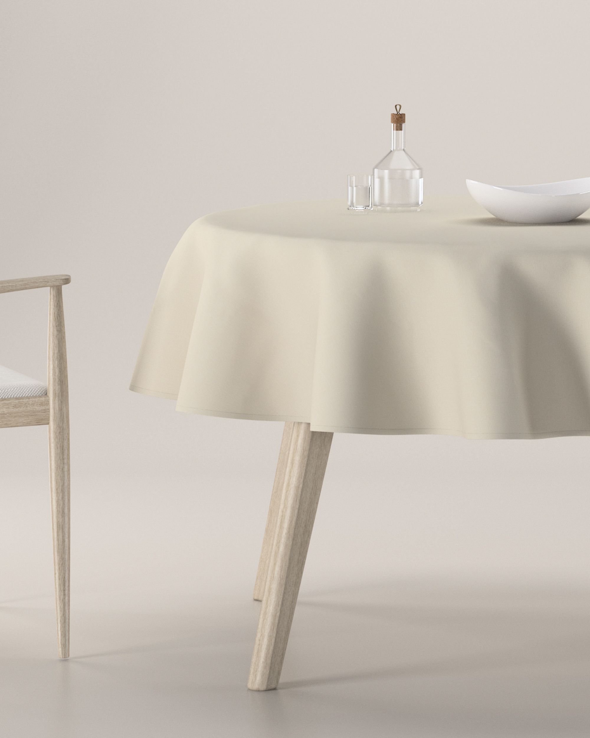 Rund bordduk farge beige stoff lysgjennomtrengende, grov, lin