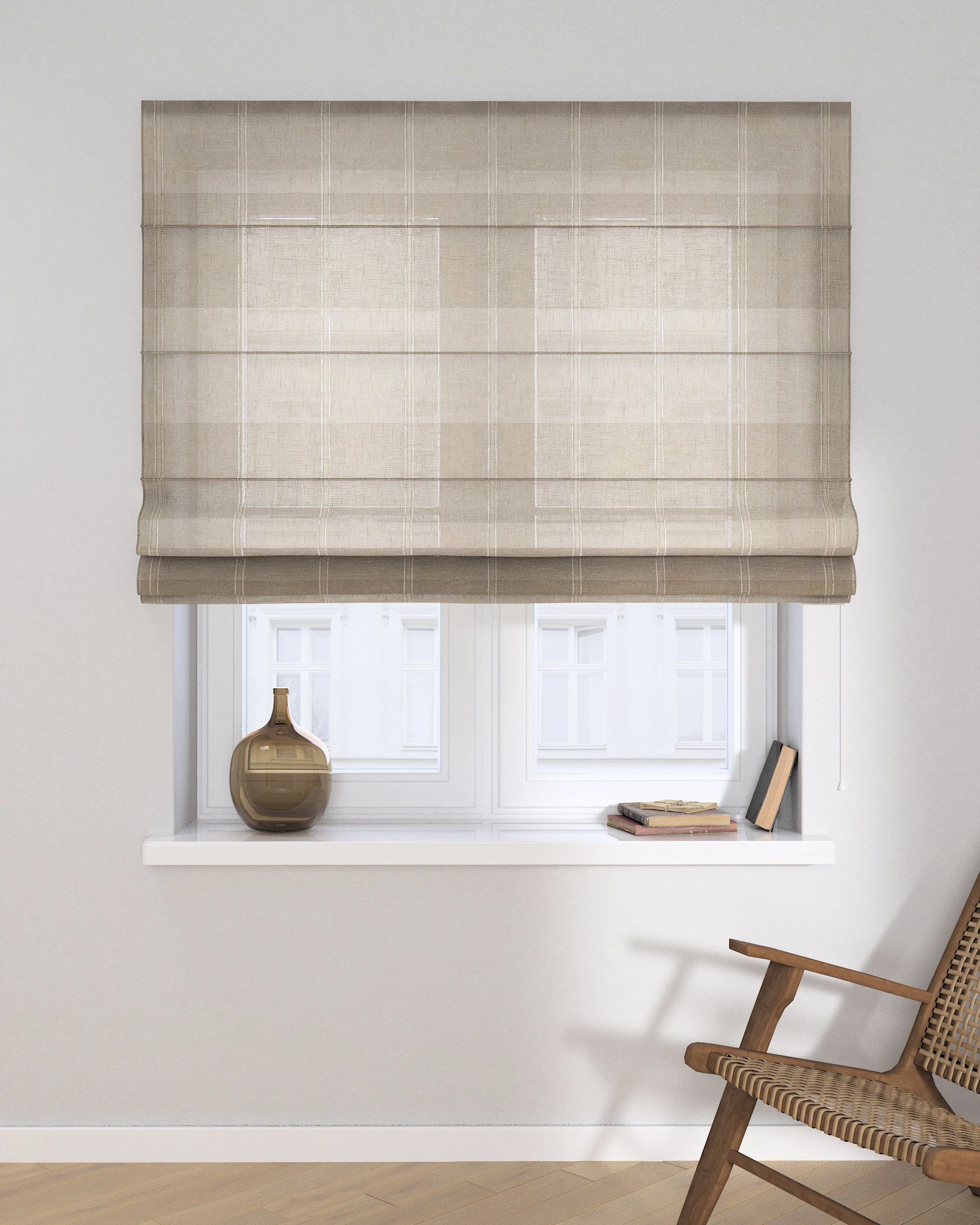 Liftgardin Capri  farge beige stoff lysgjennomtrengende, grov, mønstret (hover)