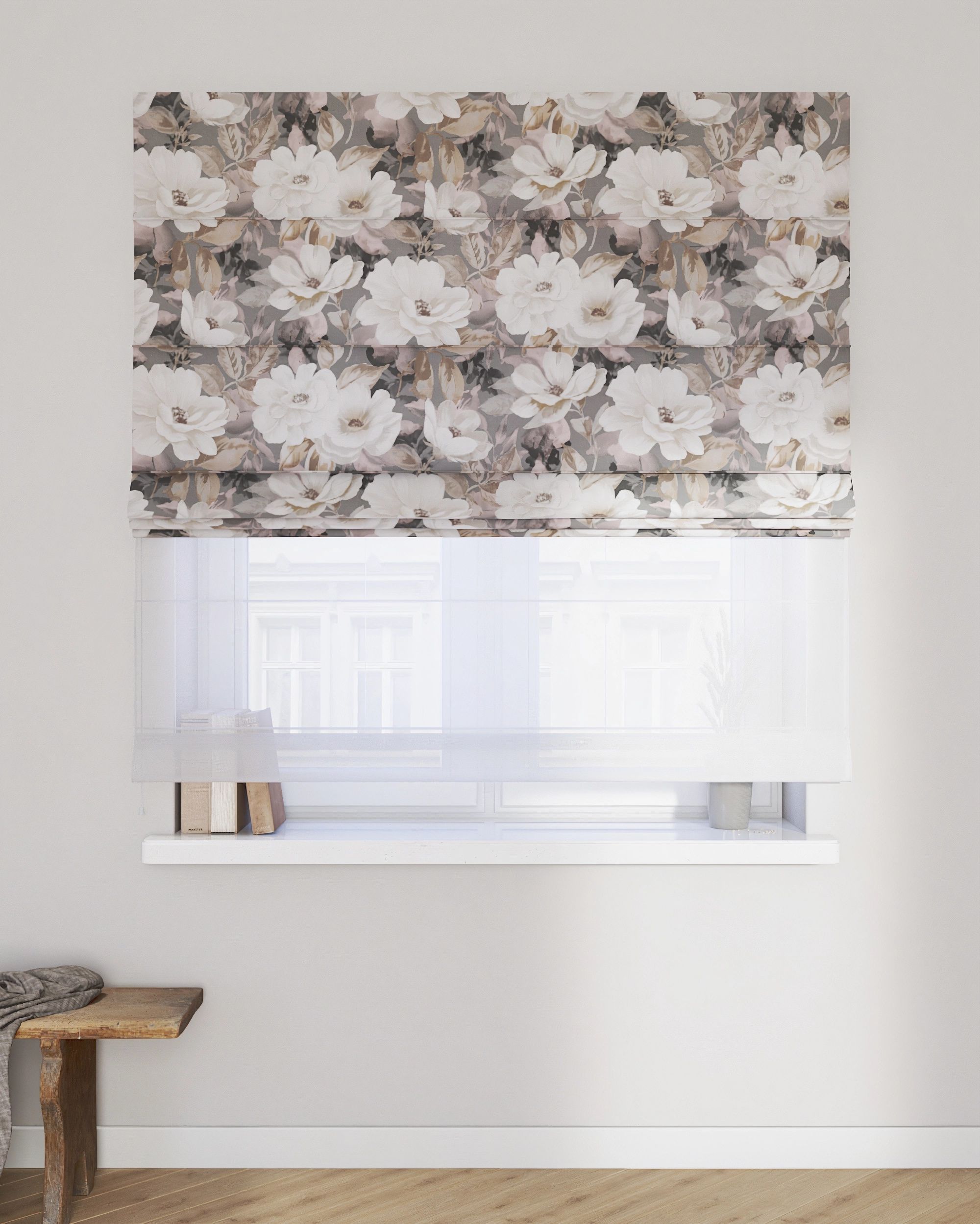Duo med ensfarvet voile farge grå stoff mønstret (hover)
