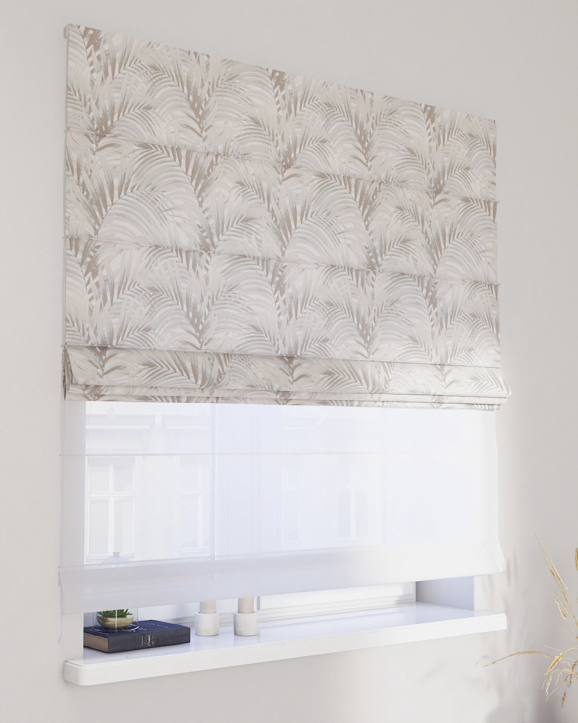 Duo med ensfarvet voile farge beige stoff mønstret