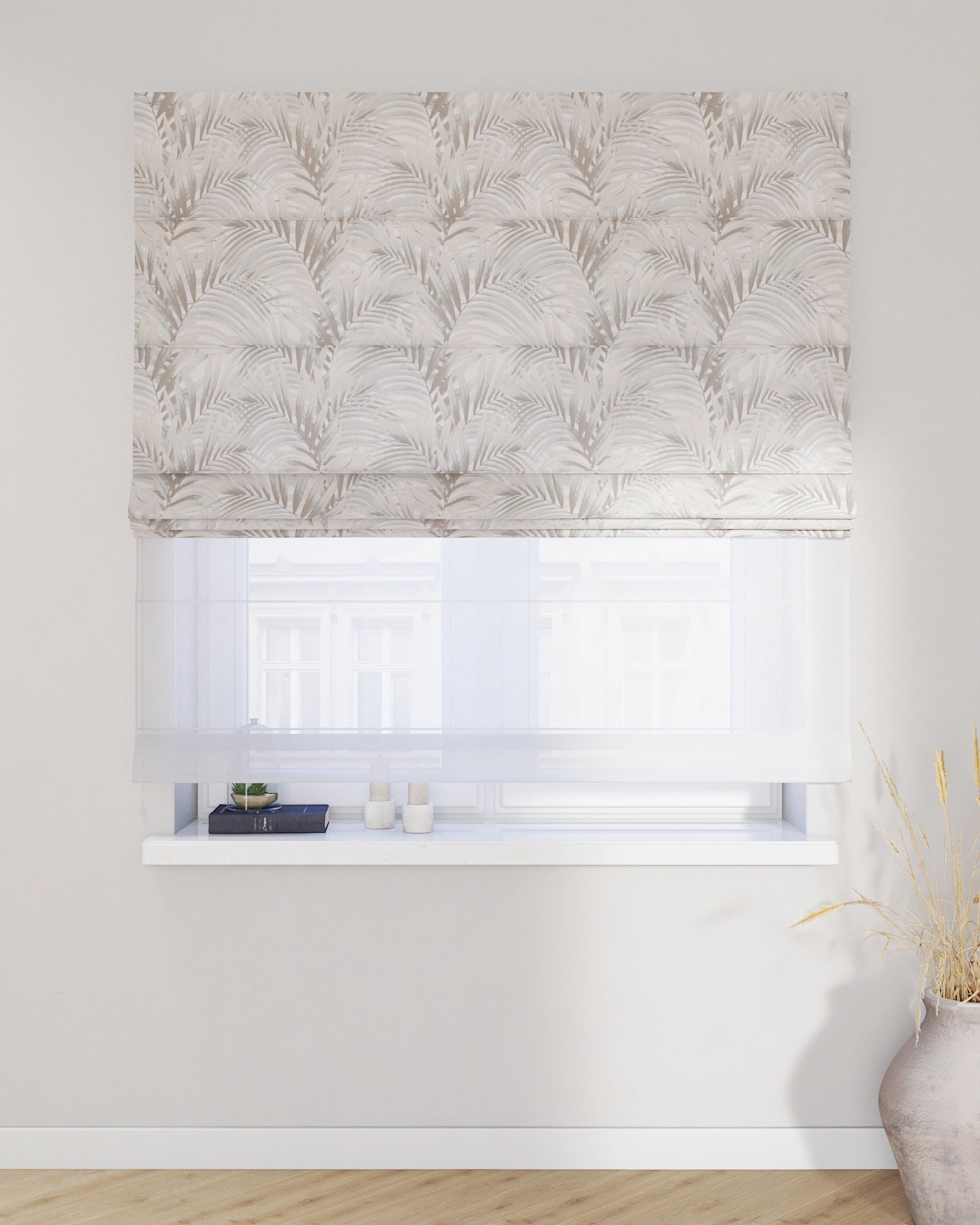 Duo med ensfarvet voile farge beige stoff mønstret (hover)
