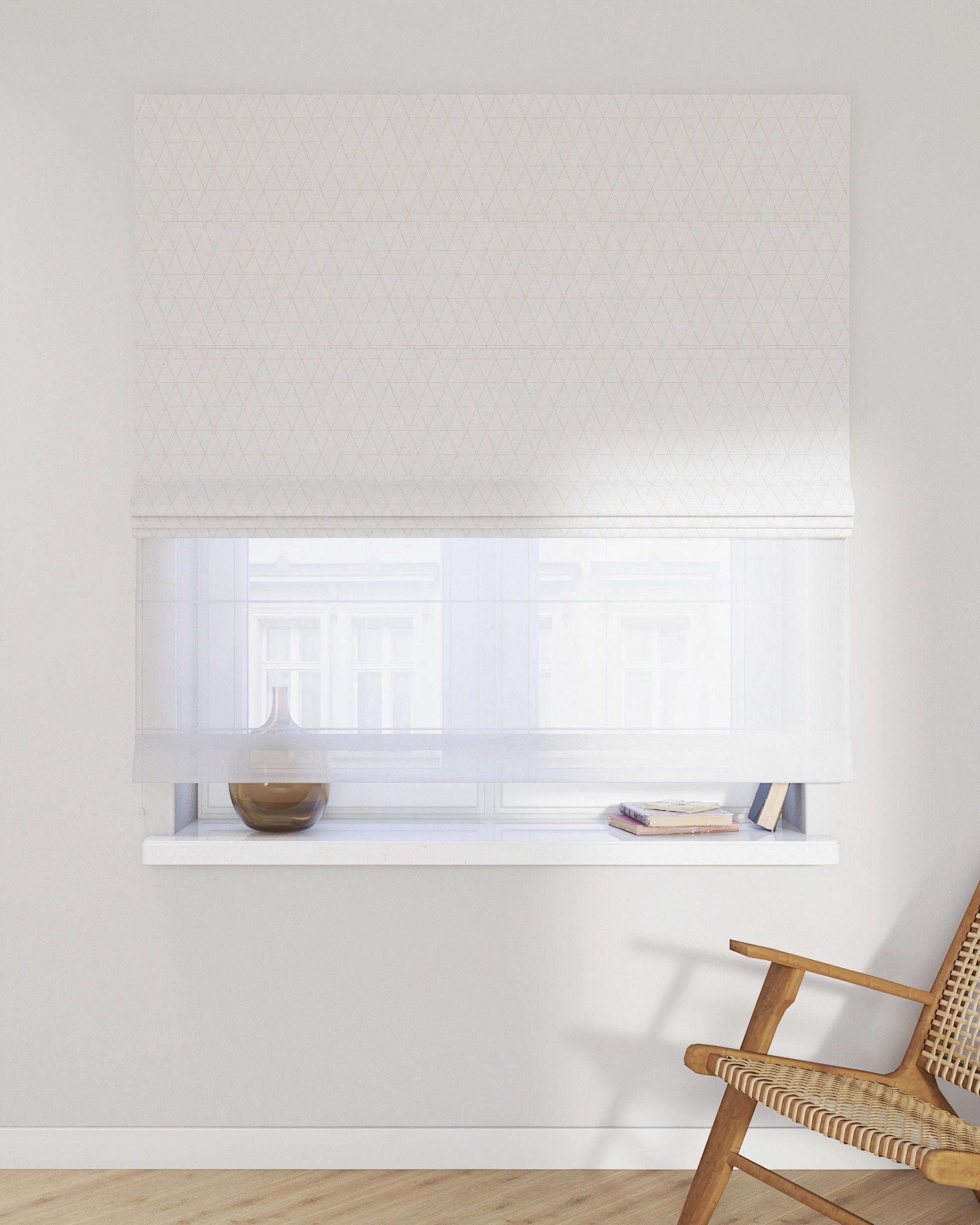 Duo med ensfarvet voile farge krem stoff mønstret (hover)