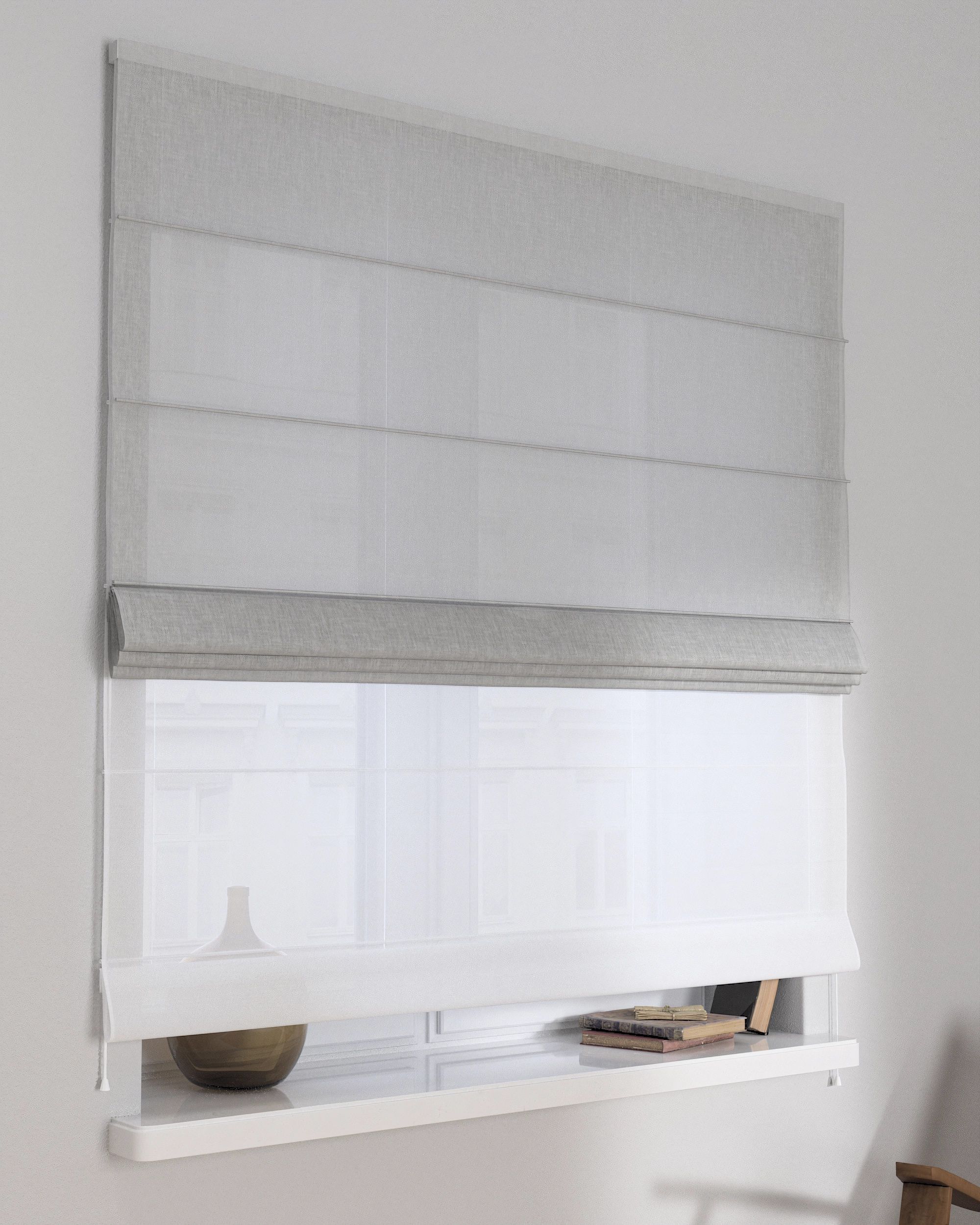 Duo med ensfarvet voile farge grå stoff grov (hover)
