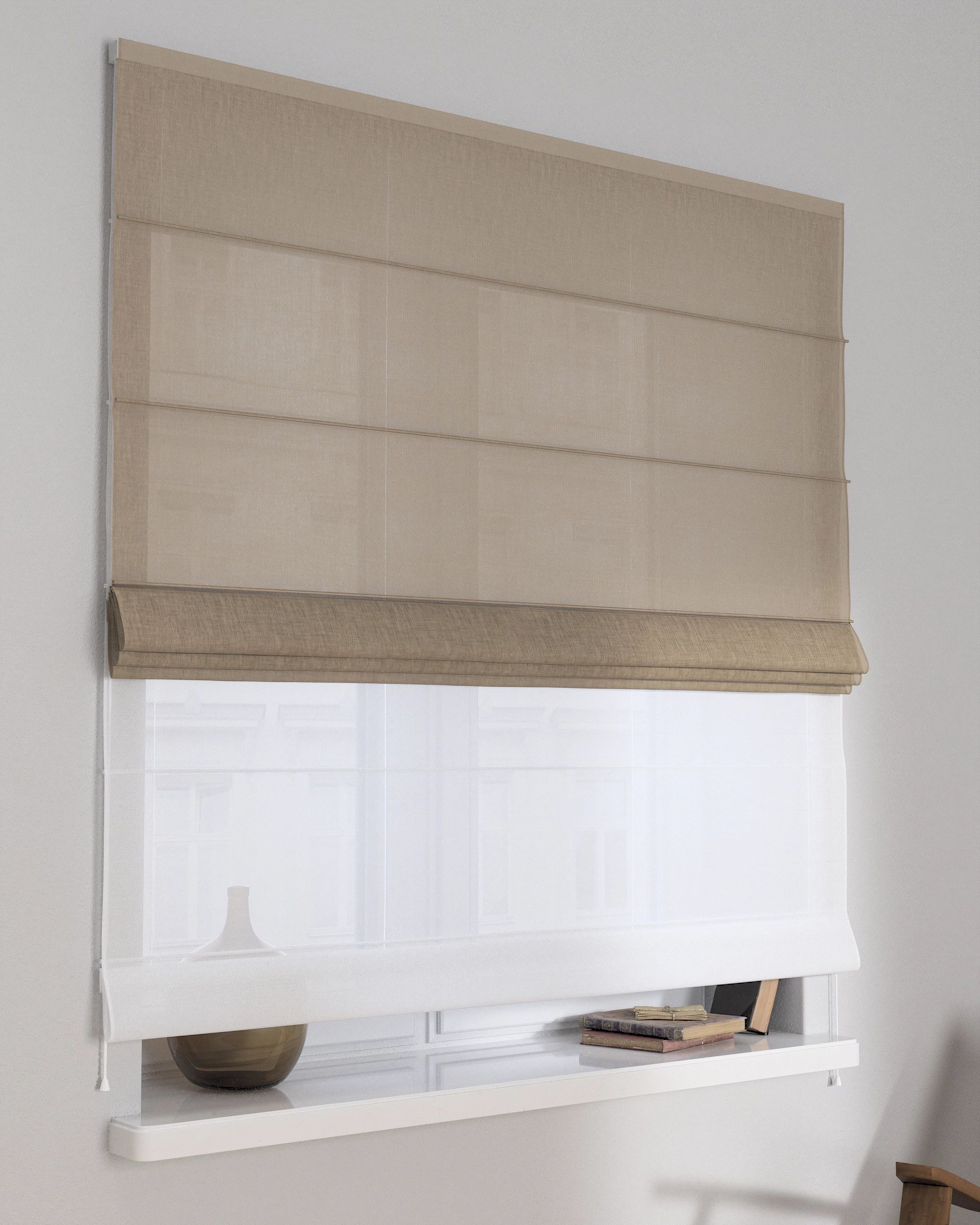 Duo med ensfarvet voile farge beige stoff grov (hover)
