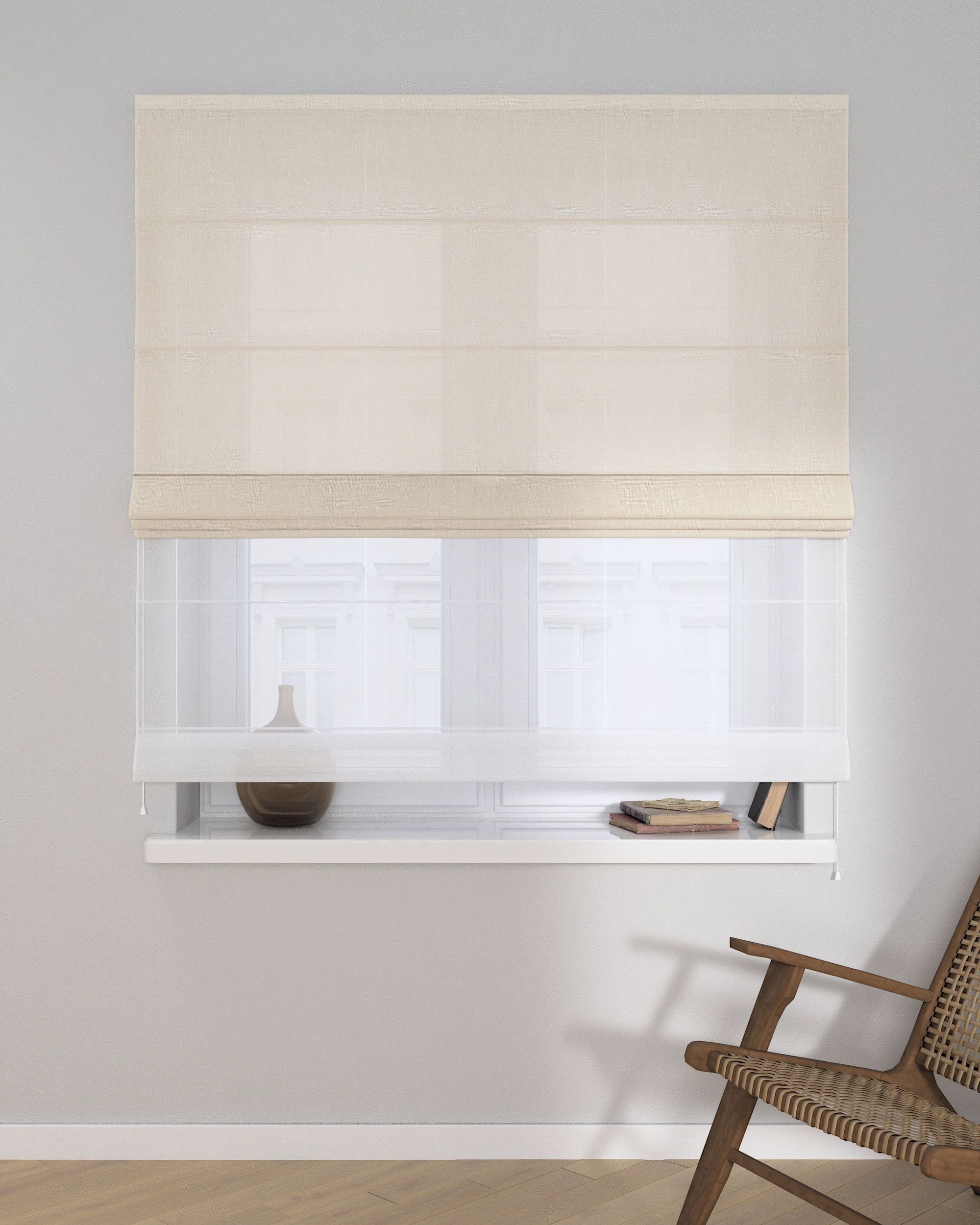 Duo med ensfarvet voile farge krem stoff grov