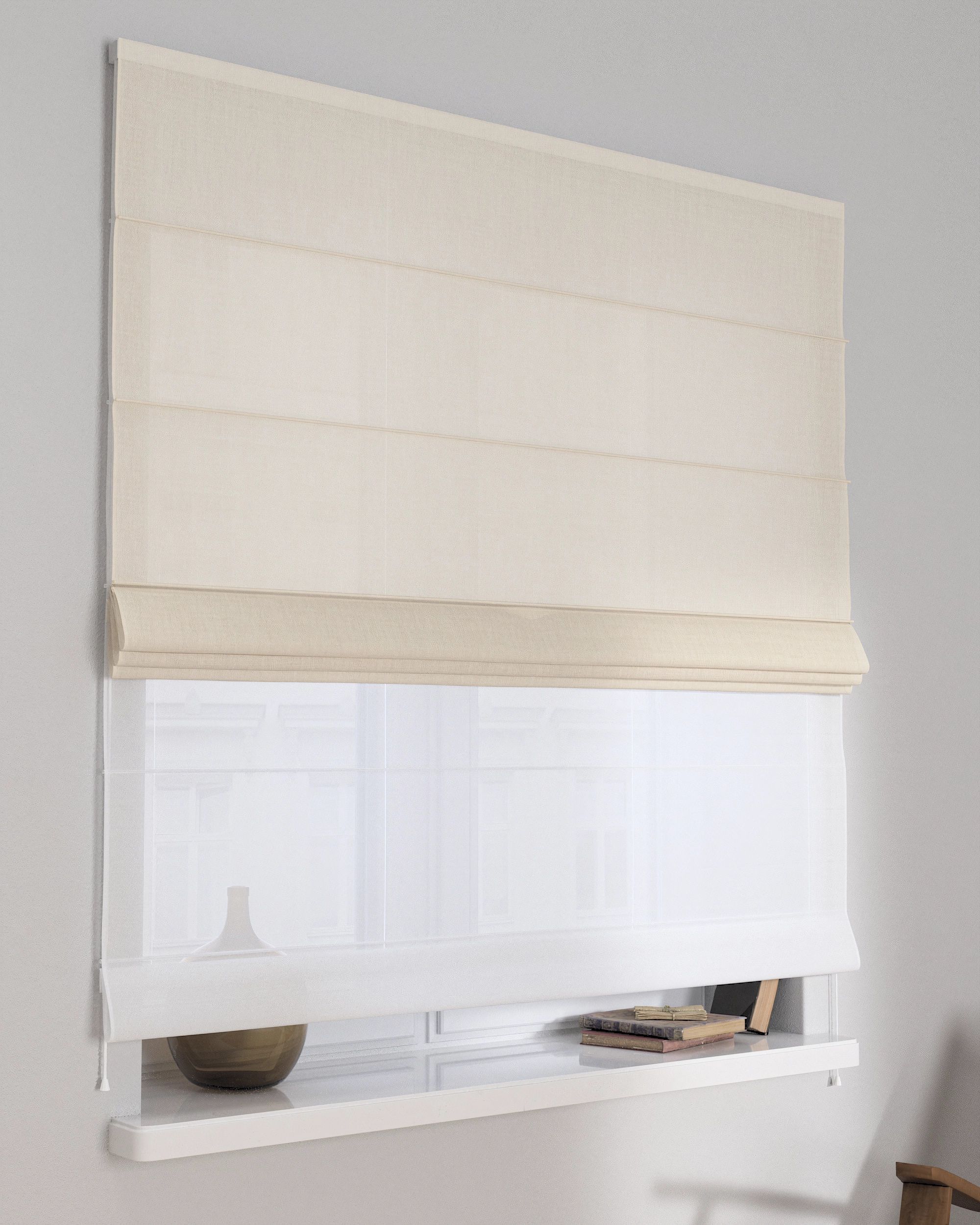 Duo med ensfarvet voile farge krem stoff grov (hover)