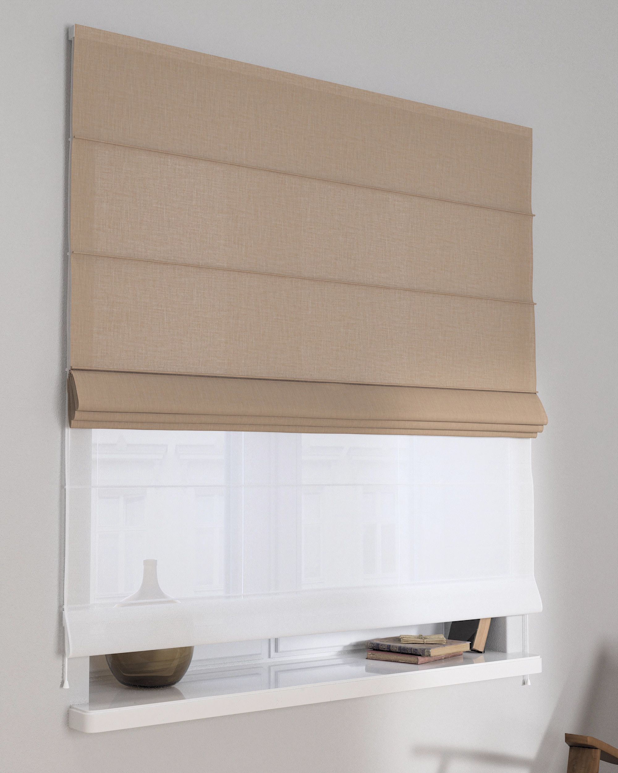 Duo med ensfarvet voile farge beige stoff grov (hover)