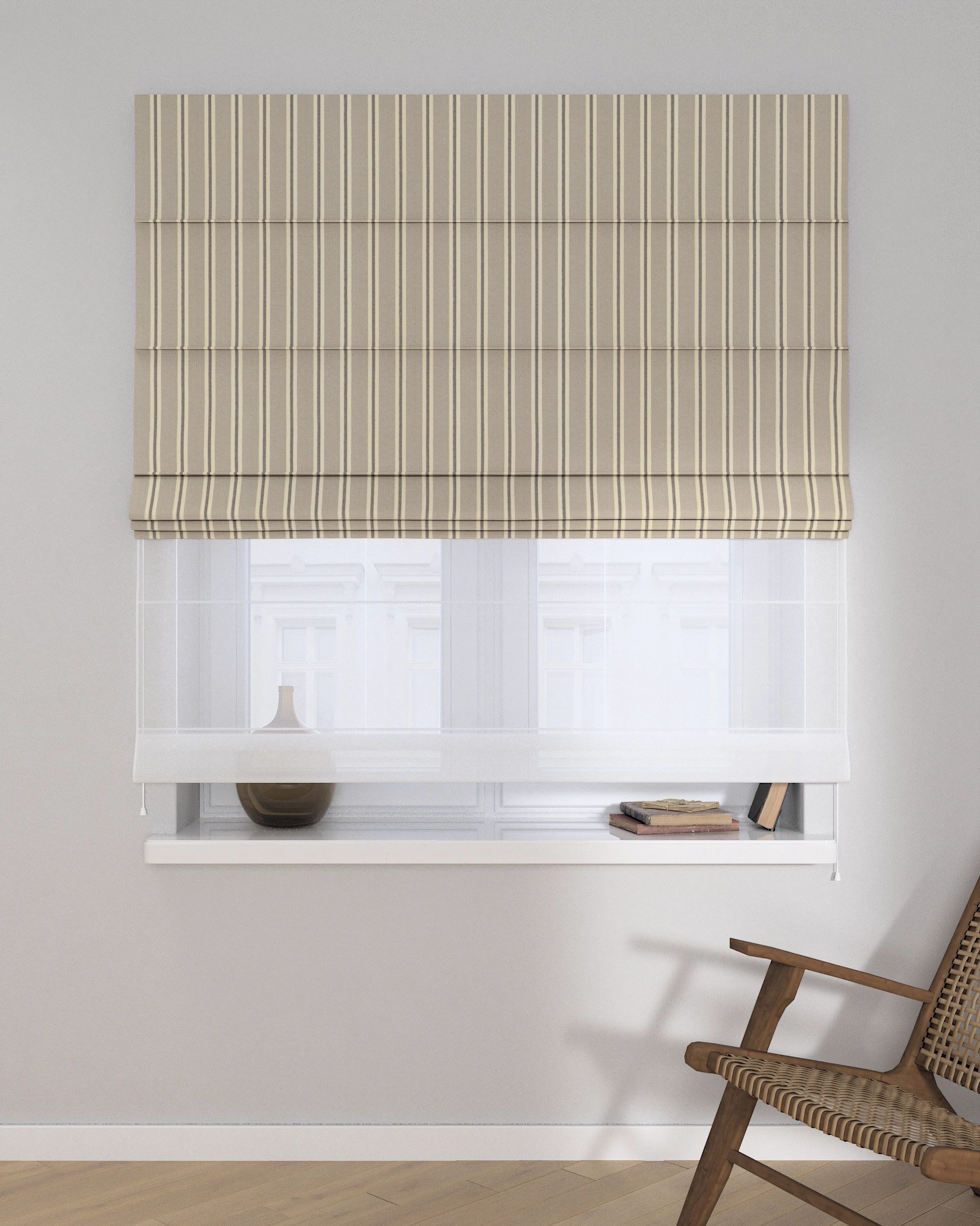 Duo med ensfarvet voile farge beige stoff grov, mønstret (hover)
