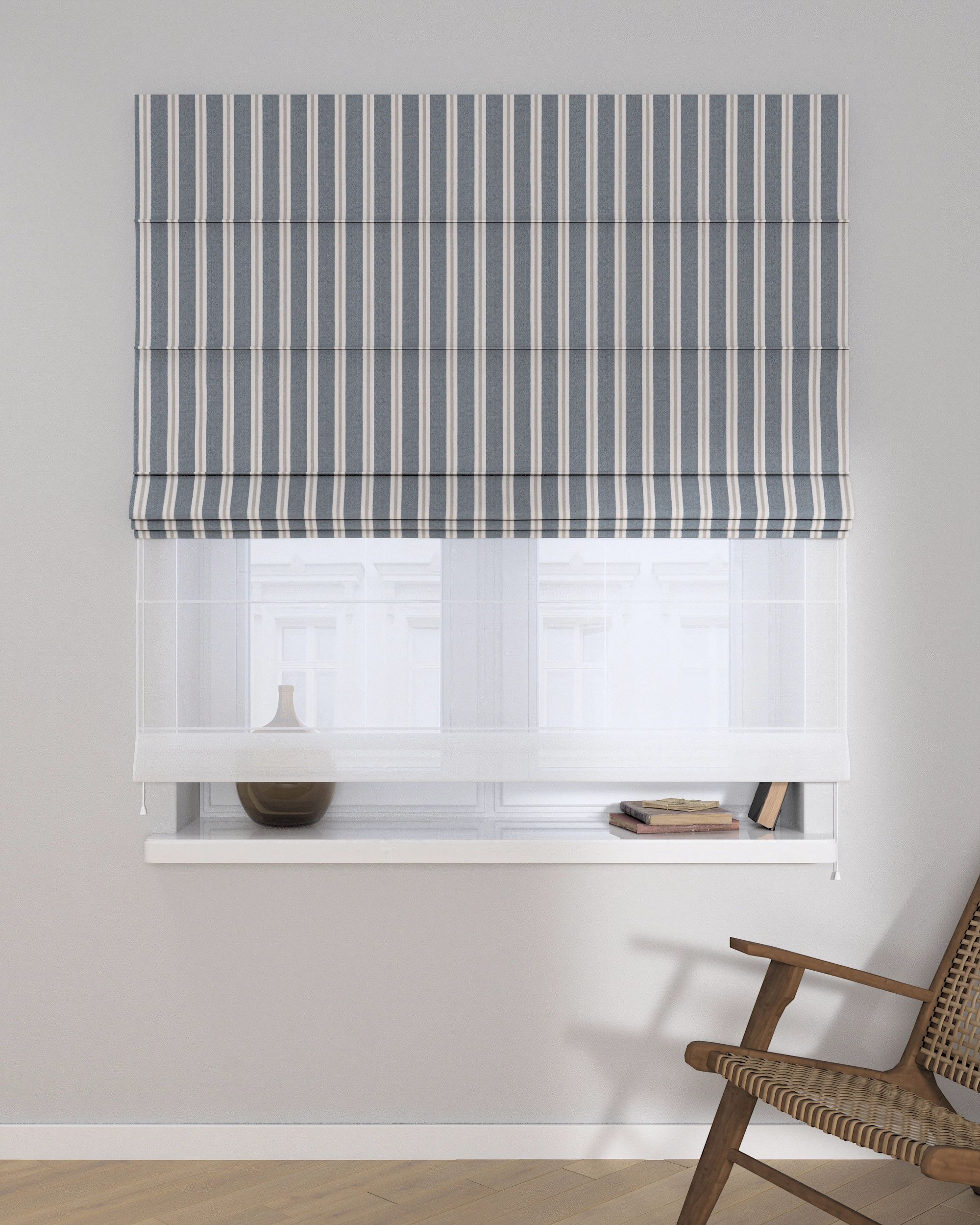 Duo med ensfarvet voile farge blå stoff grov, mønstret (hover)