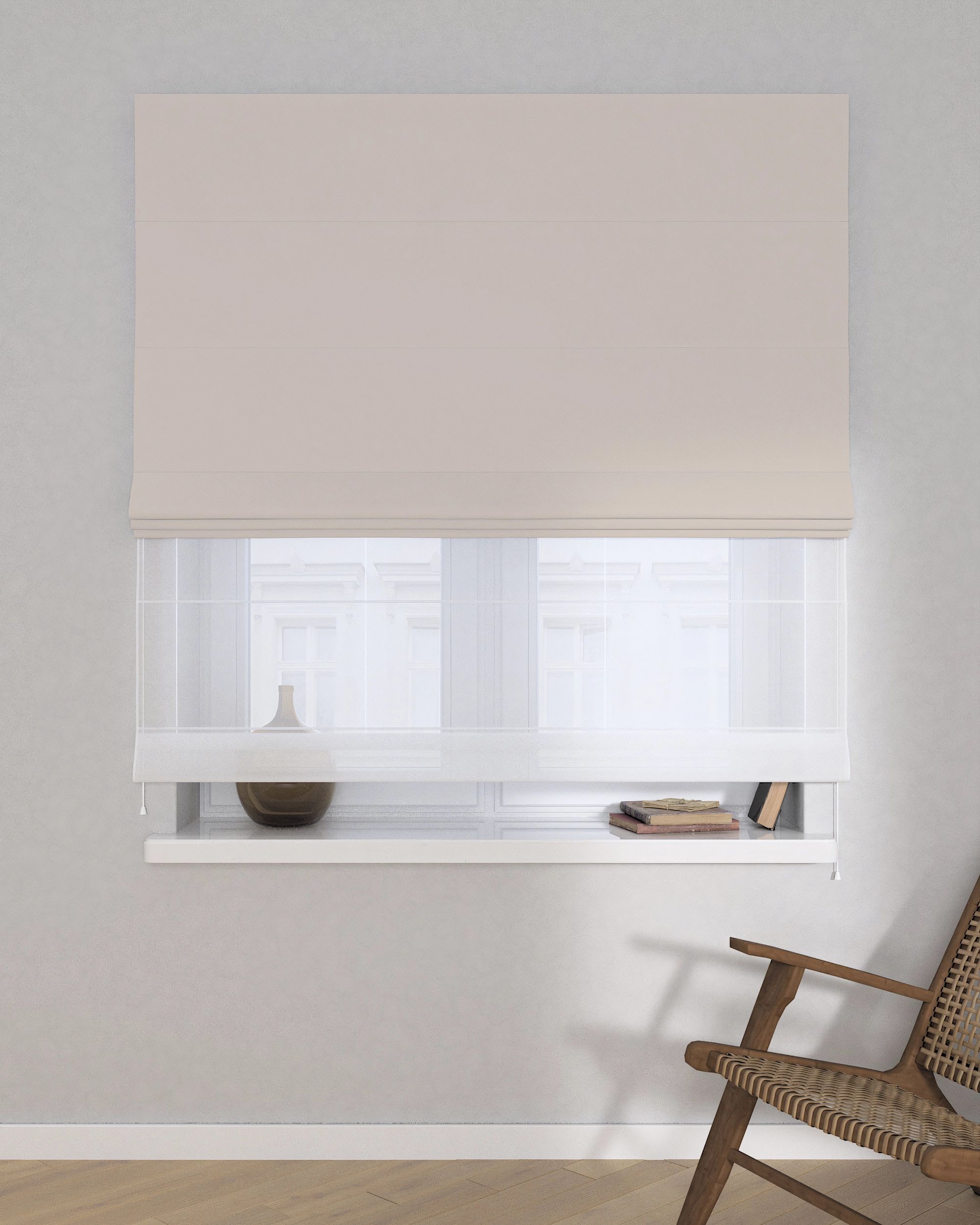 Duo med ensfarvet voile farge beige stoff mørkleggende (hover)