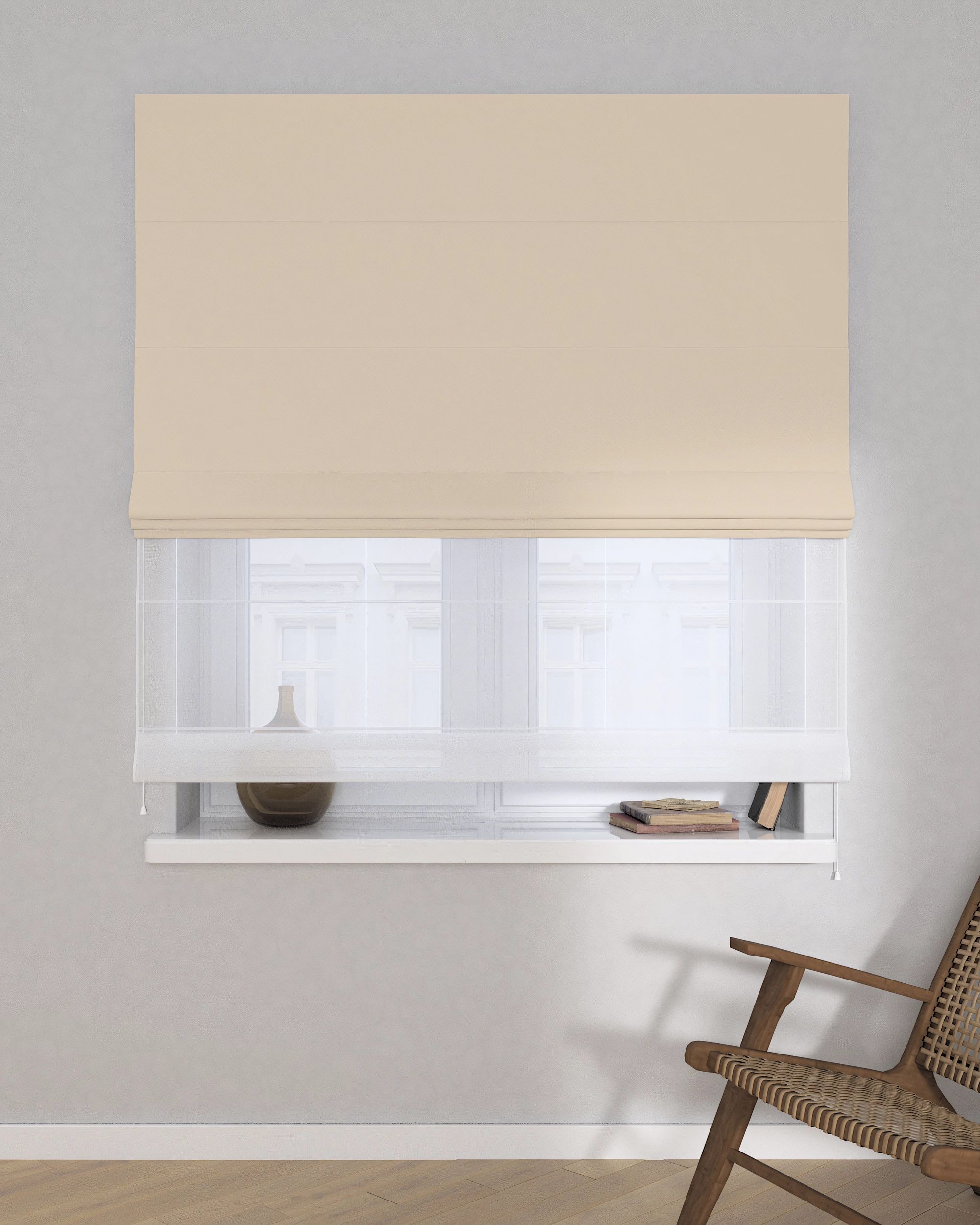 Duo med ensfarvet voile farge beige stoff mørkleggende (hover)