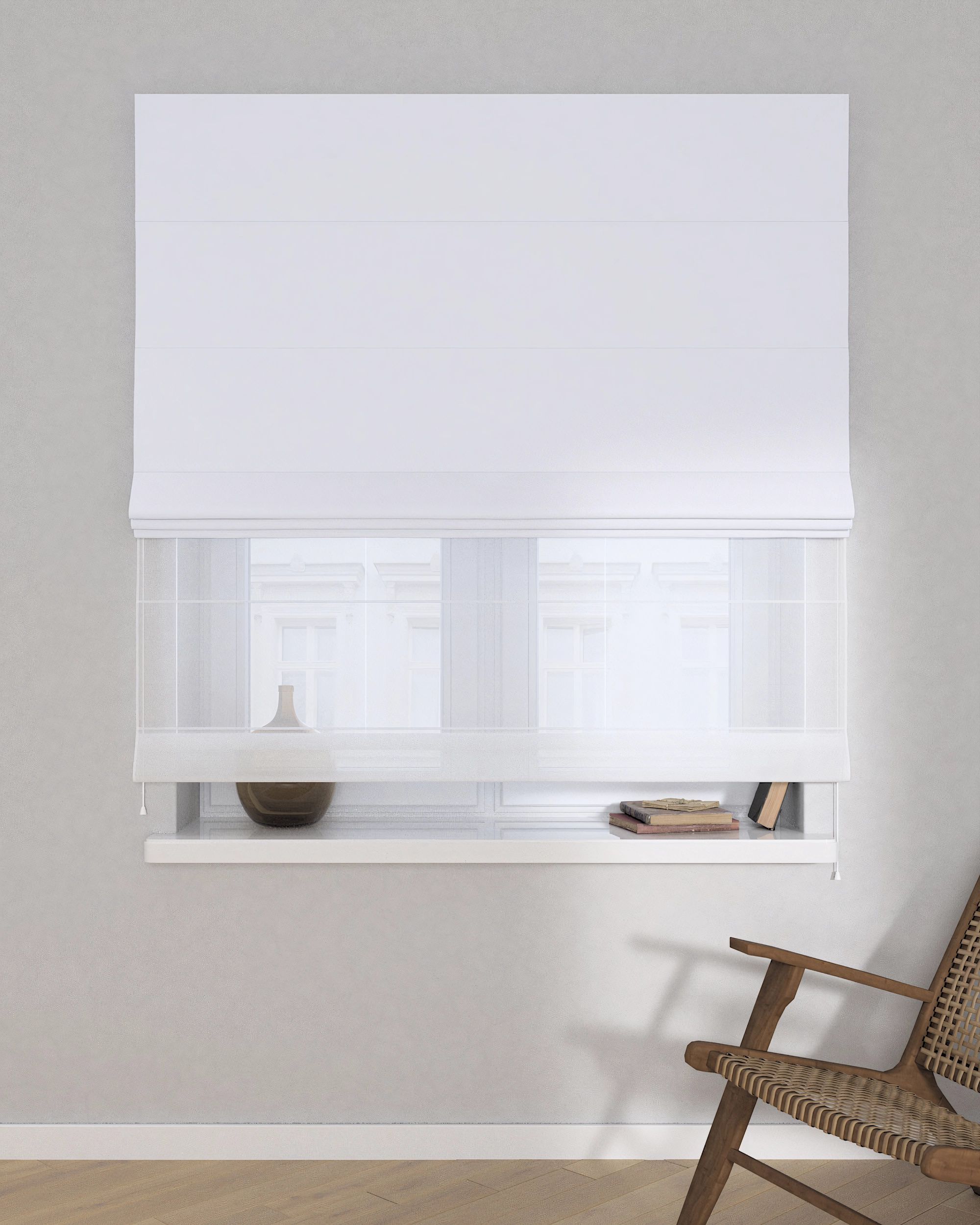 Duo med ensfarvet voile farge hvit stoff mørkleggende (hover)