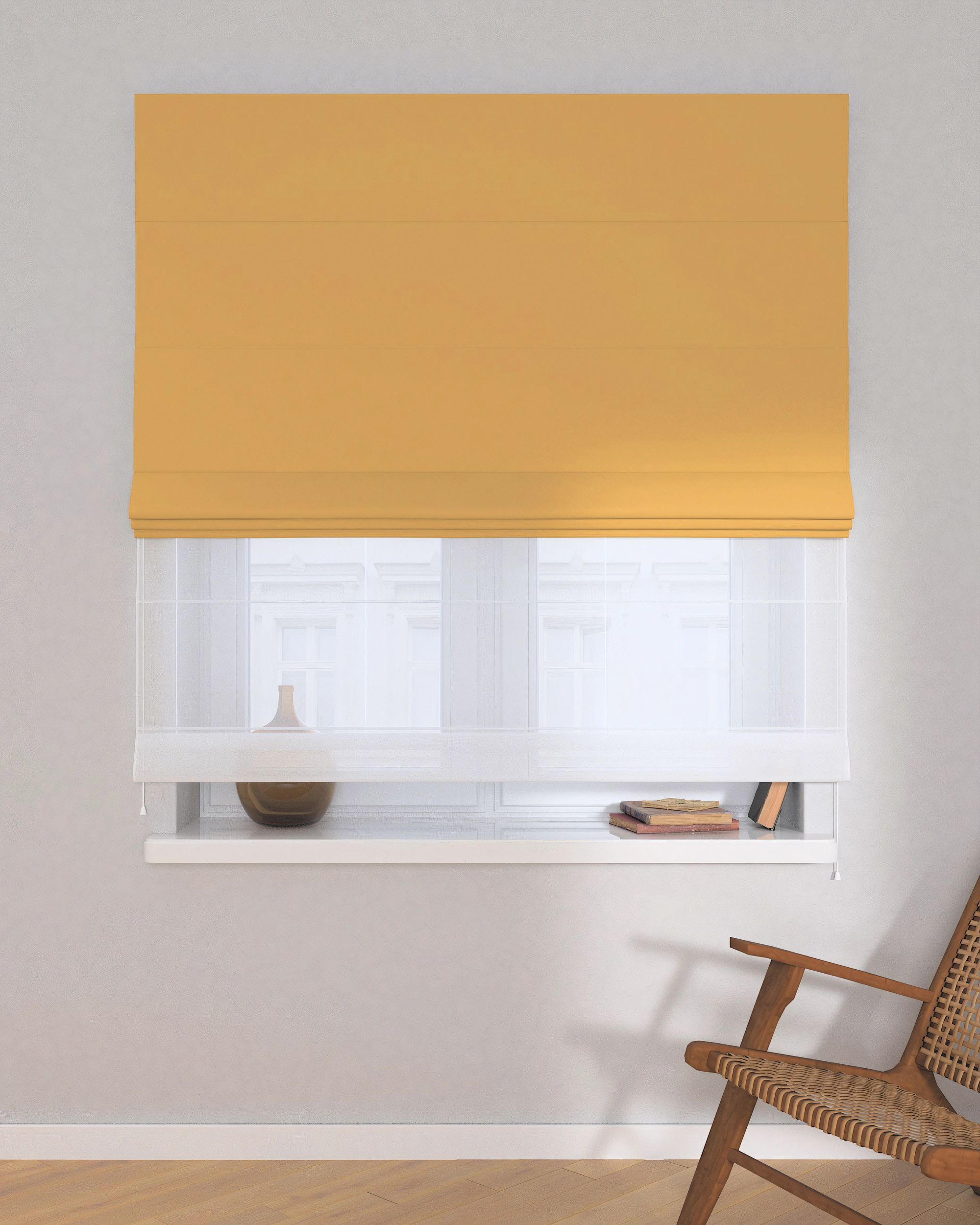 Duo med ensfarvet voile farge gul stoff mørkleggende (hover)
