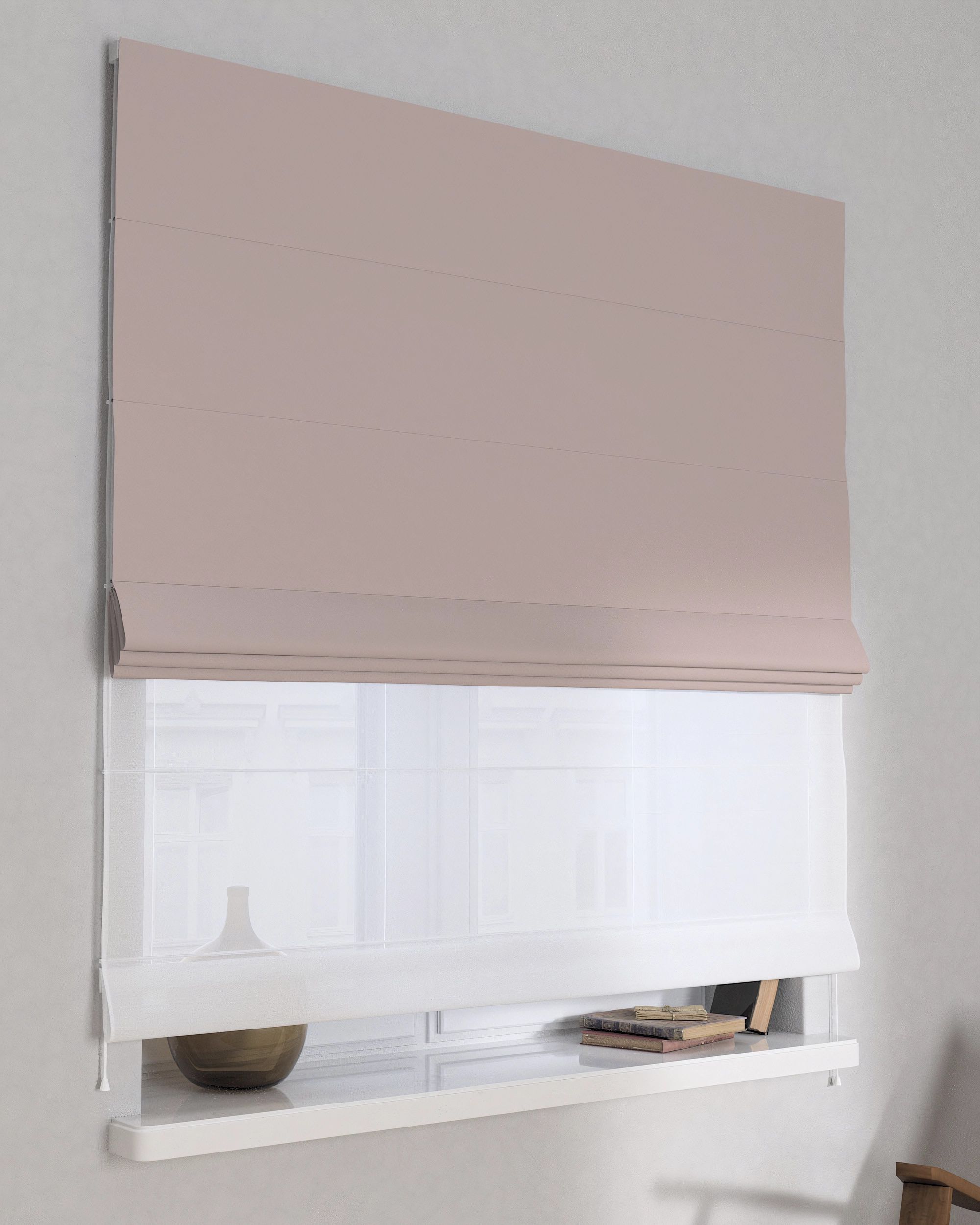 Duo med ensfarvet voile farge beige stoff mørkleggende