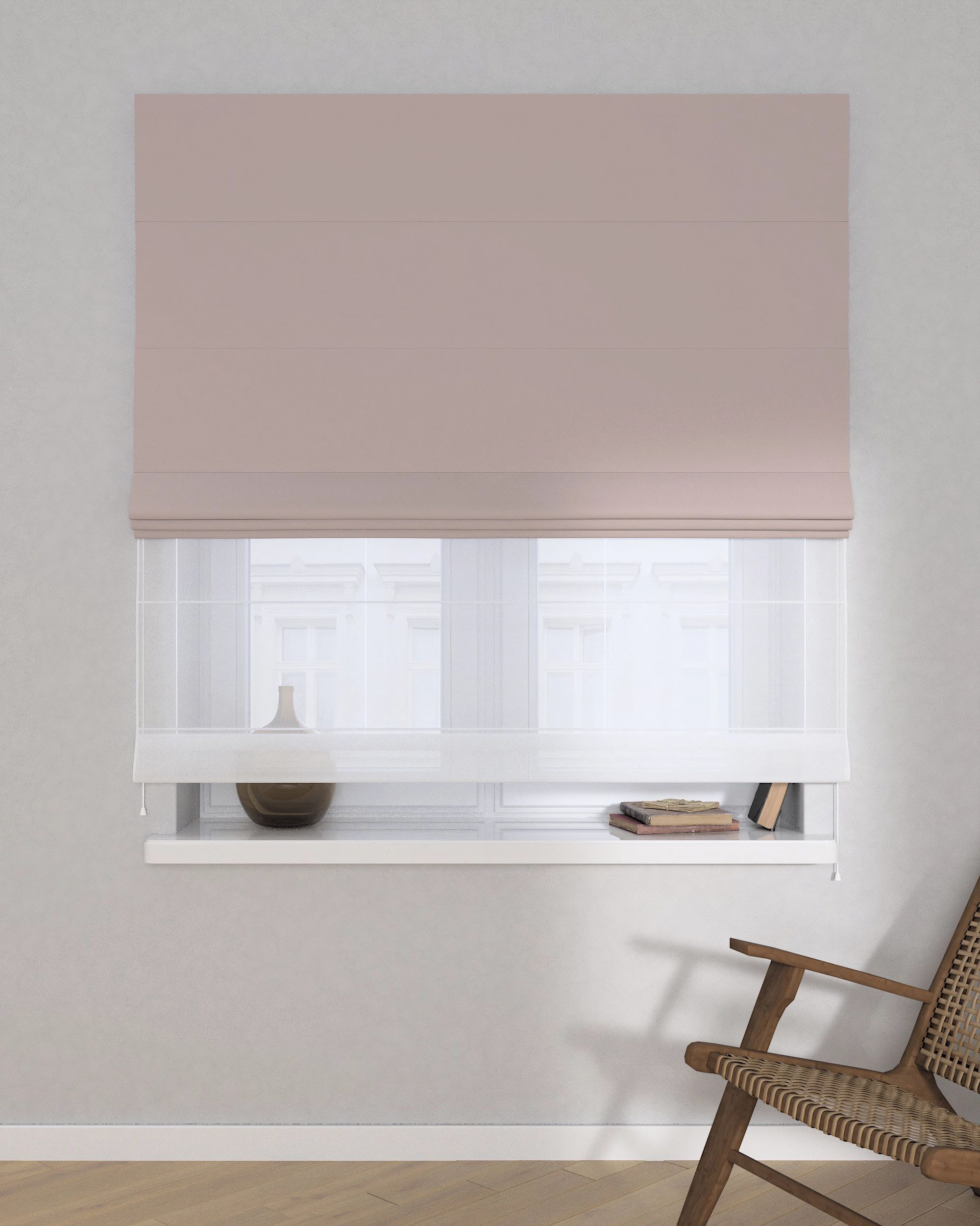 Duo med ensfarvet voile farge beige stoff mørkleggende (hover)