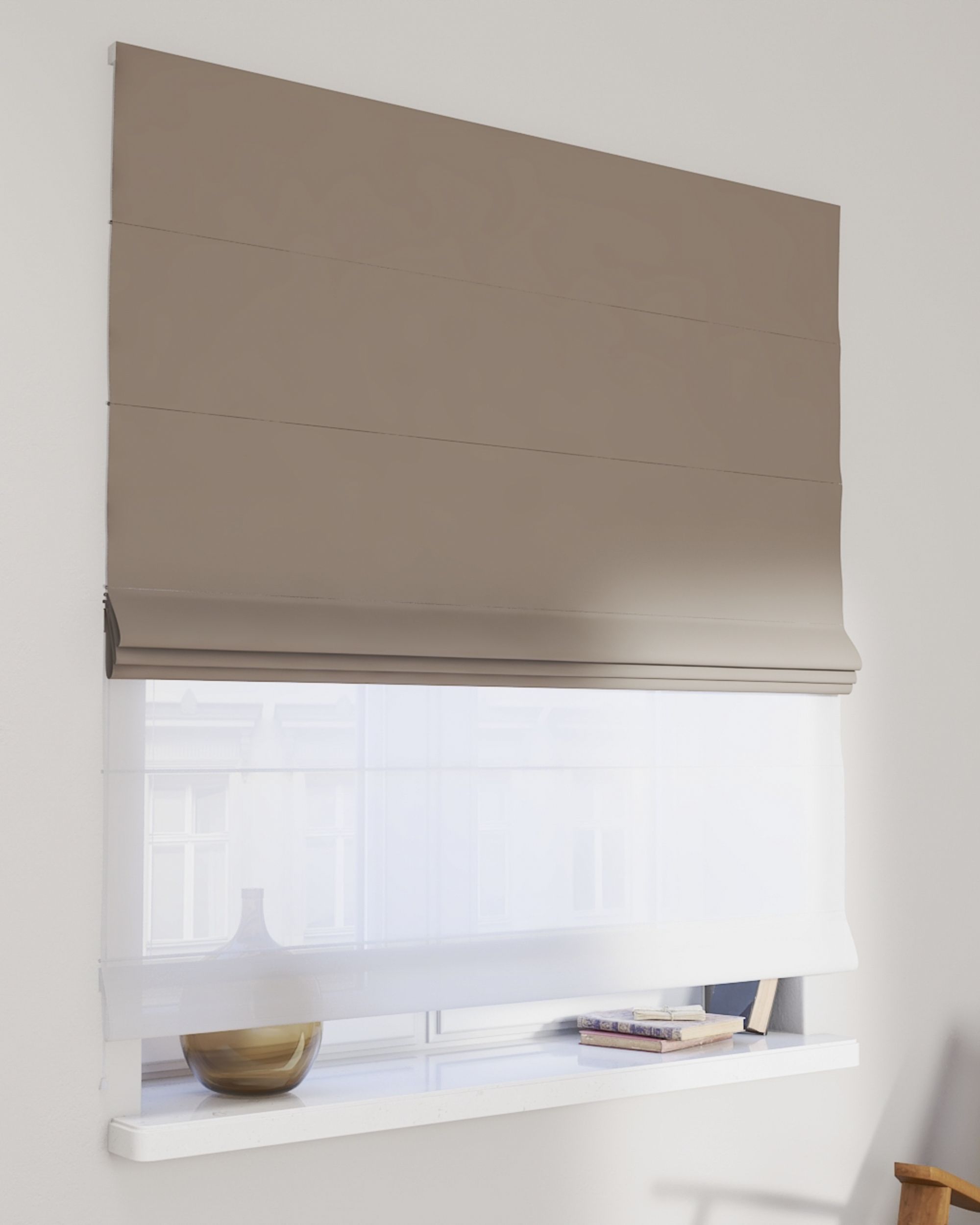 Duo med ensfarvet voile farge beige stoff mørkleggende