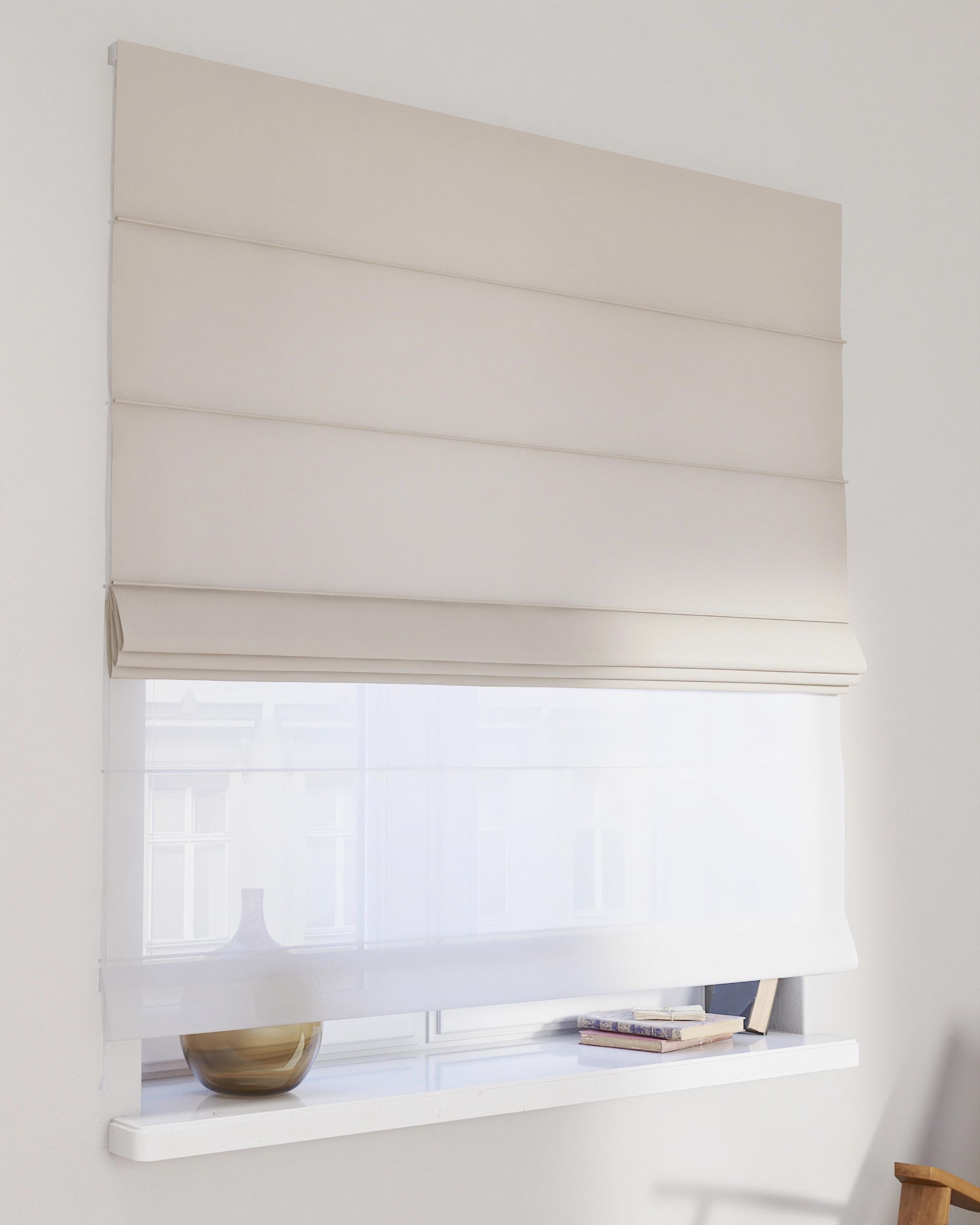 Duo med ensfarvet voile farge beige stoff lysgjennomtrengende, grov, lin