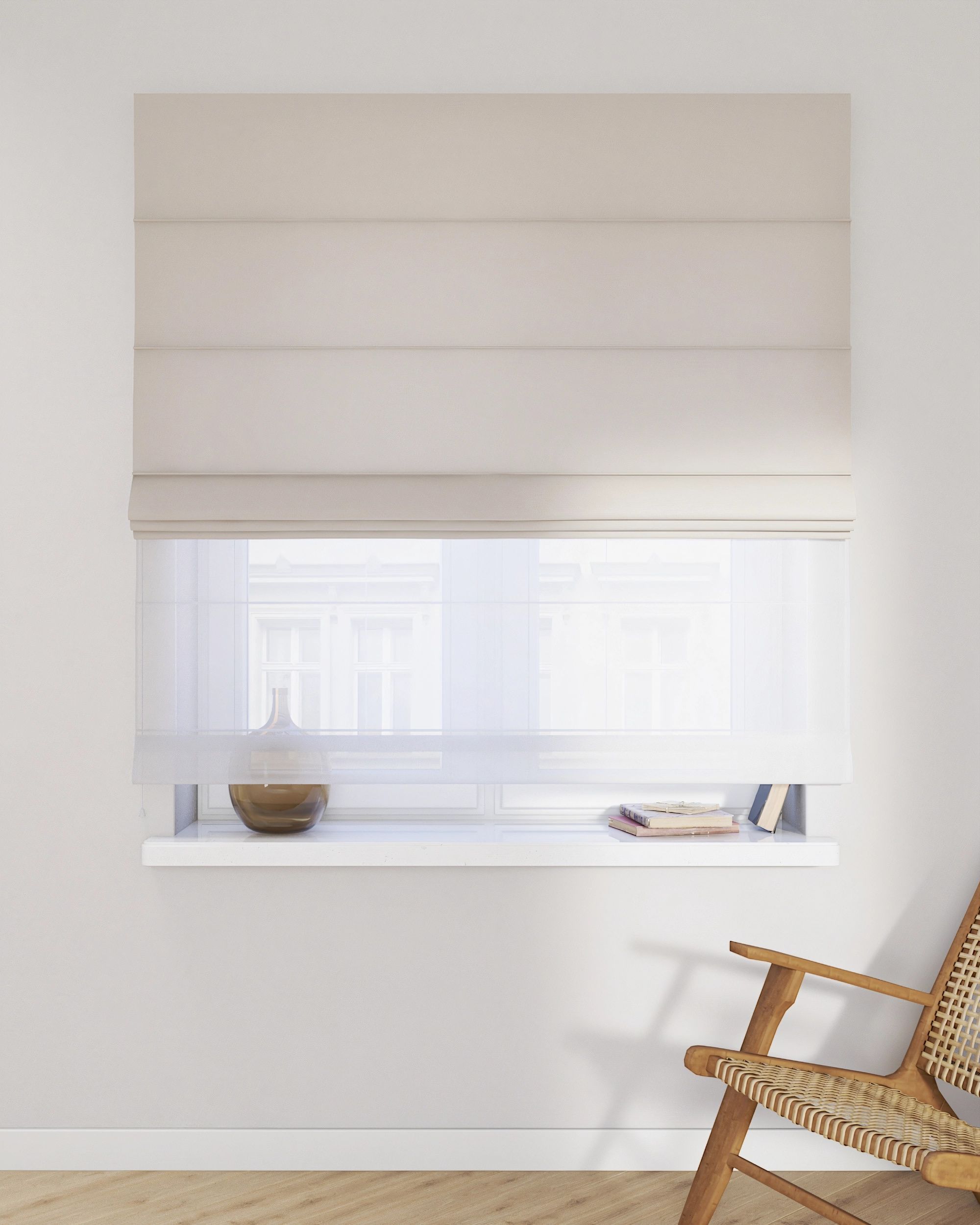 Duo med ensfarvet voile farge beige stoff lysgjennomtrengende, grov, lin (hover)