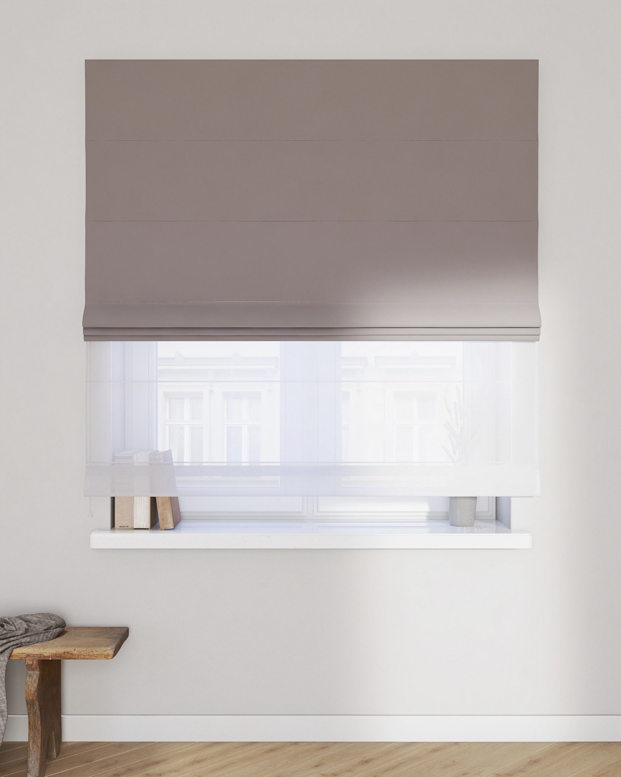 Duo med ensfarvet voile farge grå stoff blank, velur (hover)