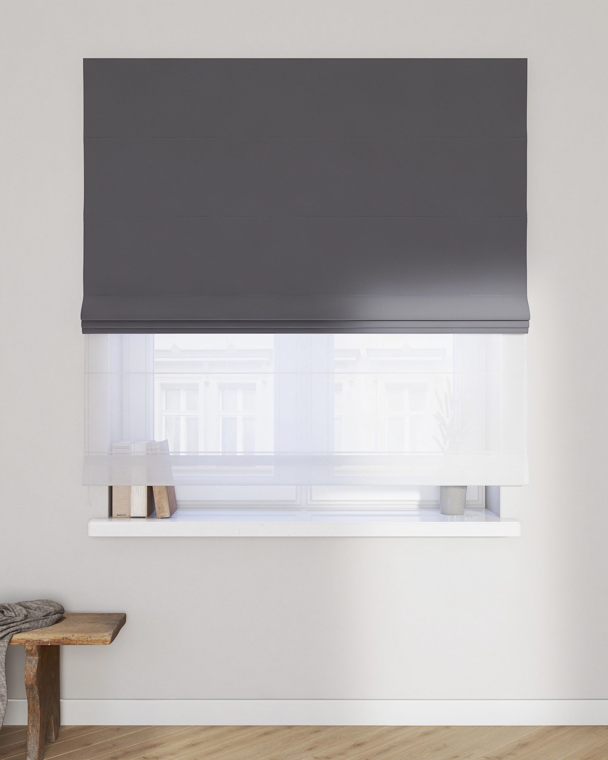 Duo med ensfarvet voile farge grå stoff blank, velur (hover)