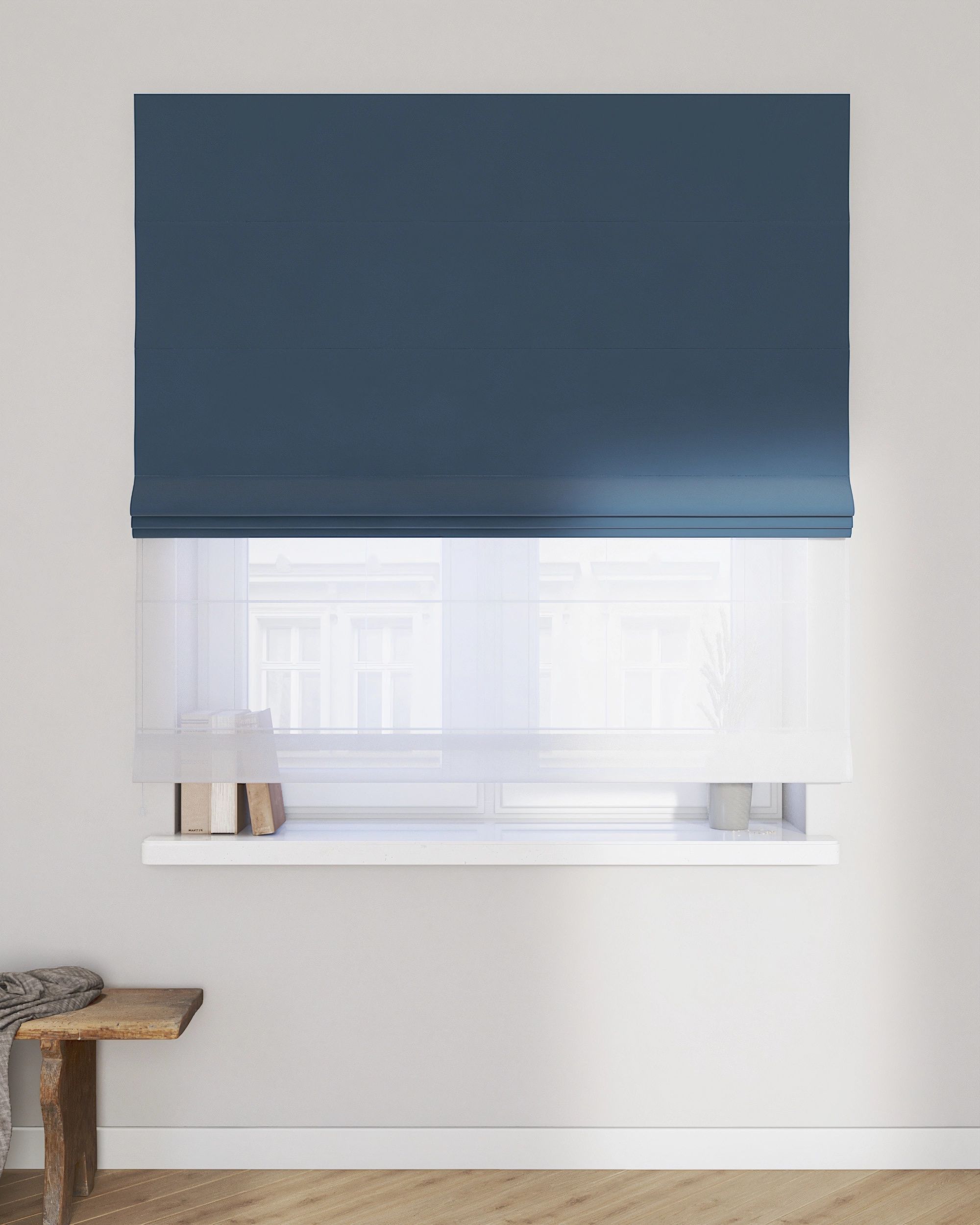 Duo med ensfarvet voile farge blå stoff blank, velur (hover)