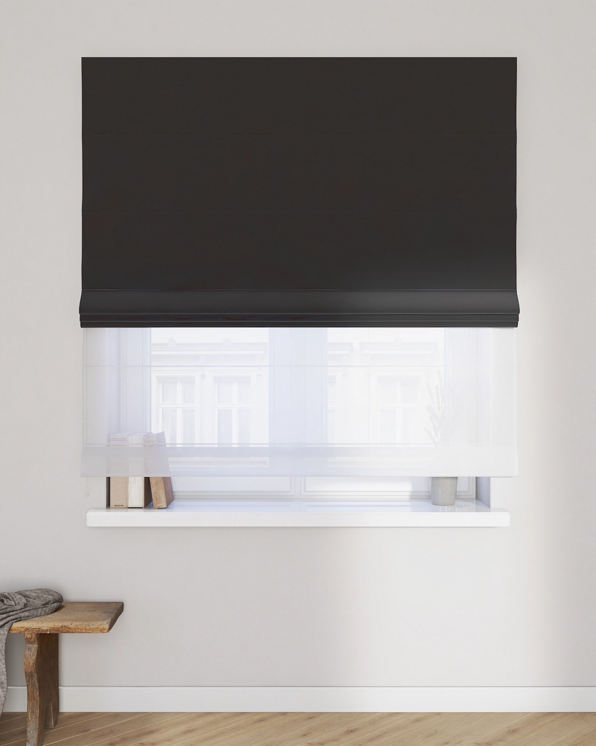 Duo med ensfarvet voile farge sort stoff blank, velur (hover)