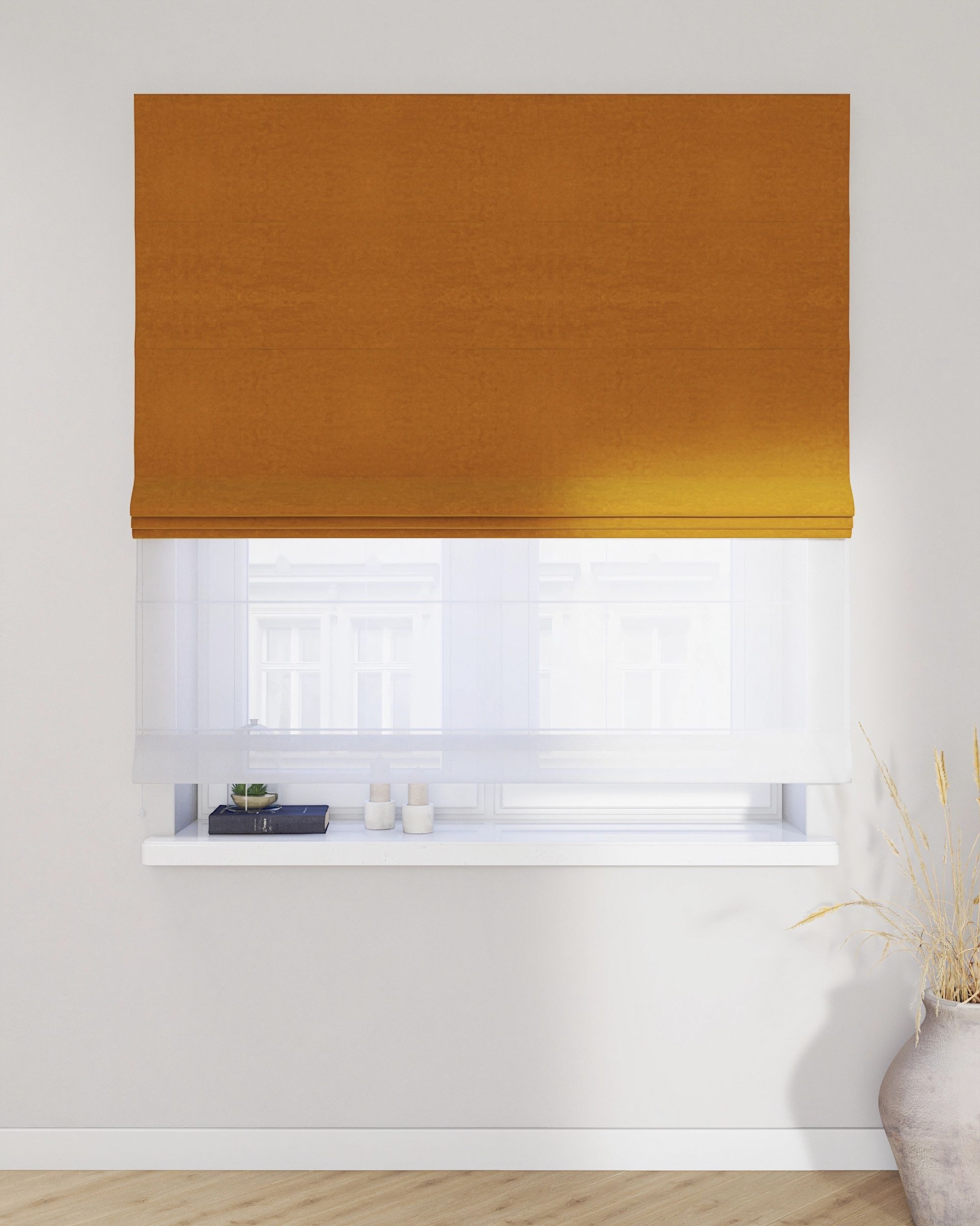 Duo med ensfarvet voile farge gul stoff blank, velur (hover)