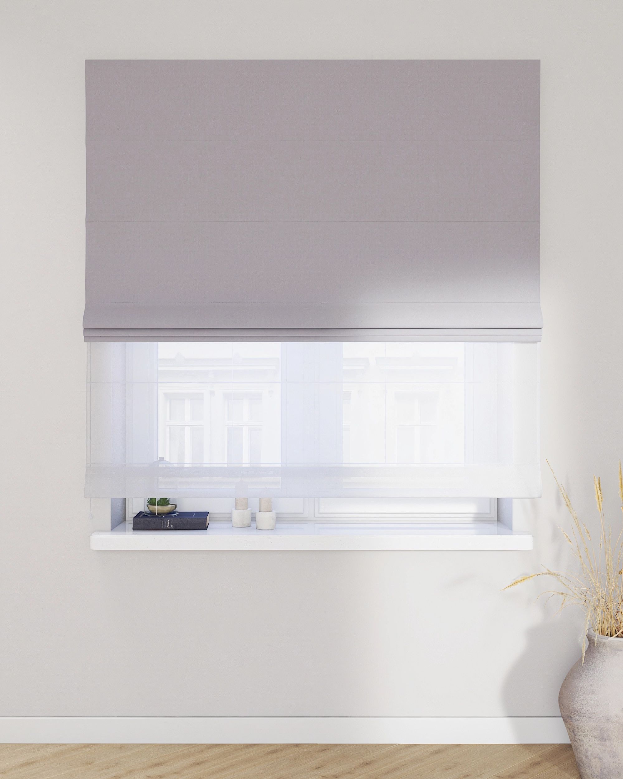 Duo med ensfarvet voile farge grå stoff blank, velur (hover)