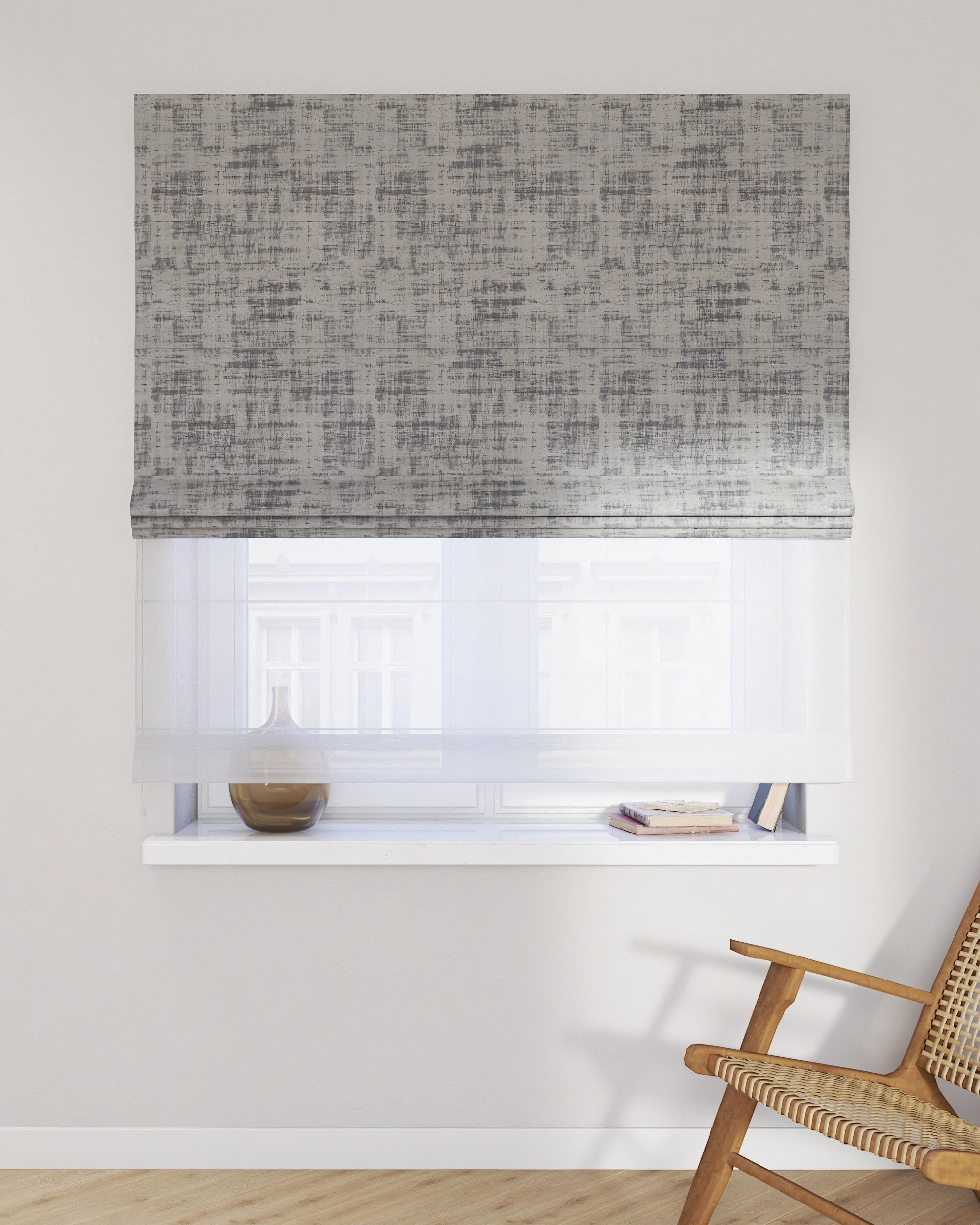 Duo med ensfarvet voile farge grå stoff blank, velur (hover)