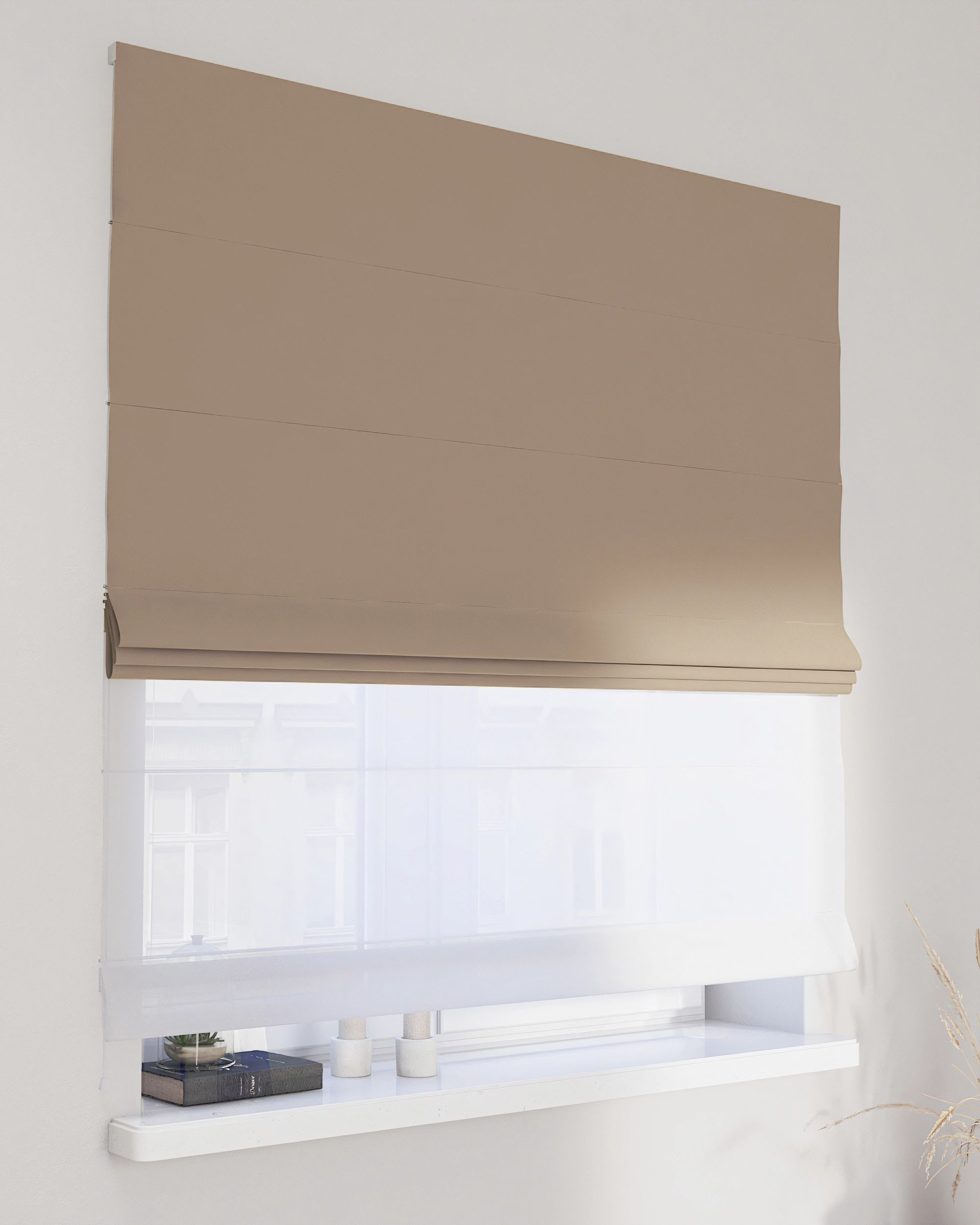 Duo med ensfarvet voile farge beige stoff blank, velur